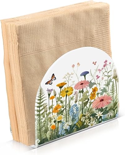 Miniatura 2 de Napkin Holder Vivid Flowers and Butterfly Napkin Holders for Tables, Clear Acrylic Napkin Holders Cocktail Napkin Holder for Kitchen Restaurant Bar