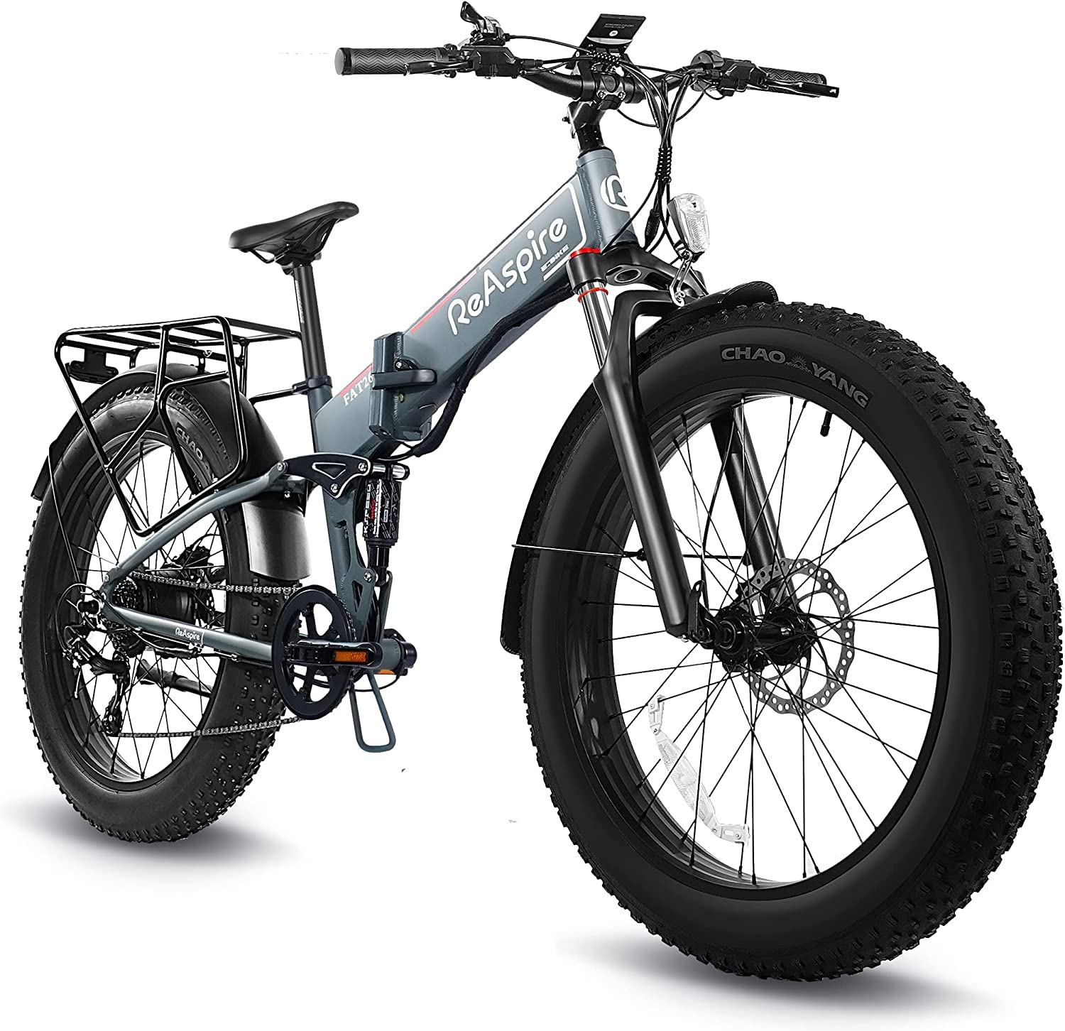 FIOTAS ReAspire Electric Bike Adult Folding Ebike 48V 14Ah Lithium Battery 750W 26 inch Fat Tire E Bikes Foldable Mountain Snow Beach Electric Bicycle Dual Shock Absorbers Shimano 8-Speed