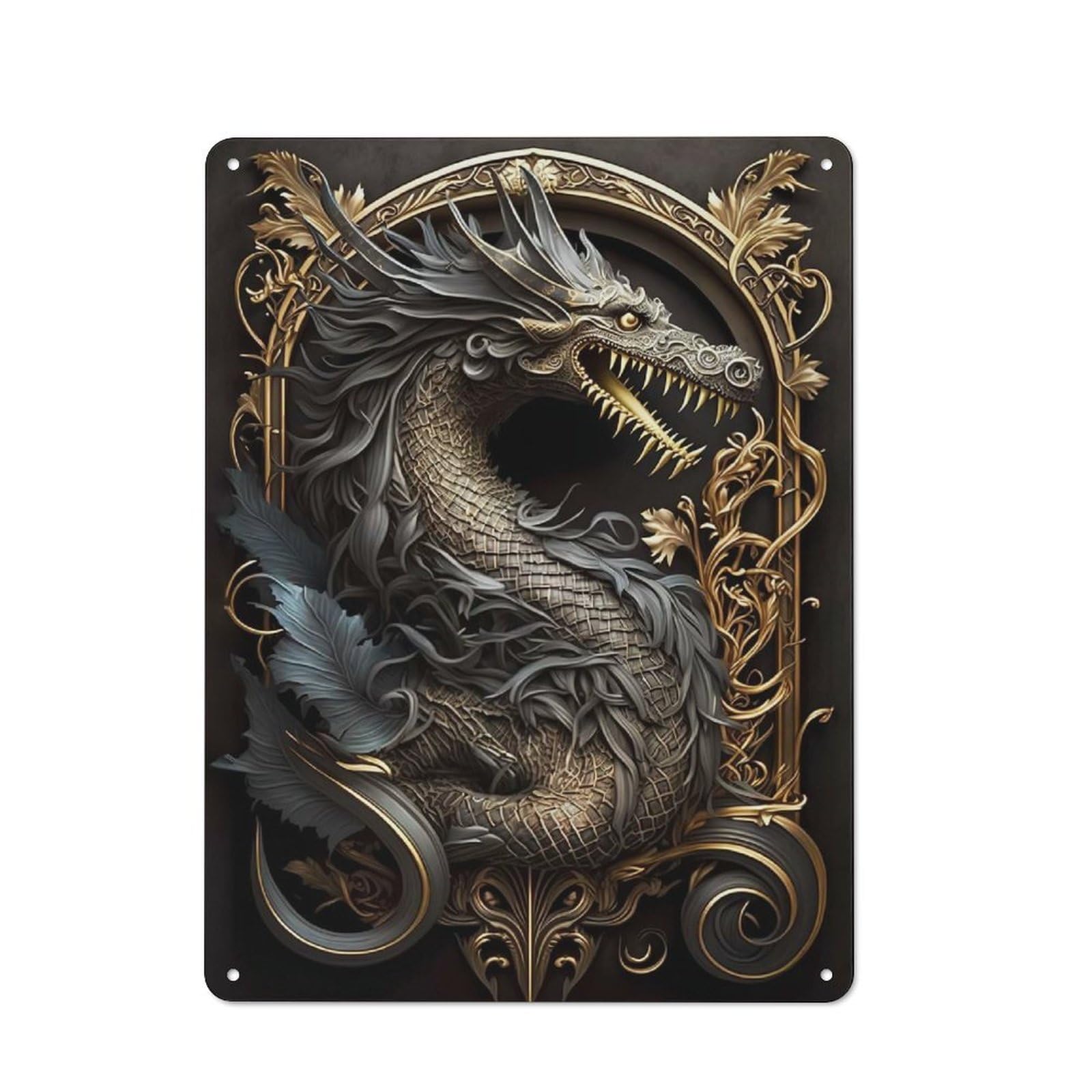 Junmoney Style-10 Metal Wall Sign 40X30cm Featuring Legendary Dragon Art Deco For Hallway Wall, For Hallway Decor Lovers, For Retro Home Interiors