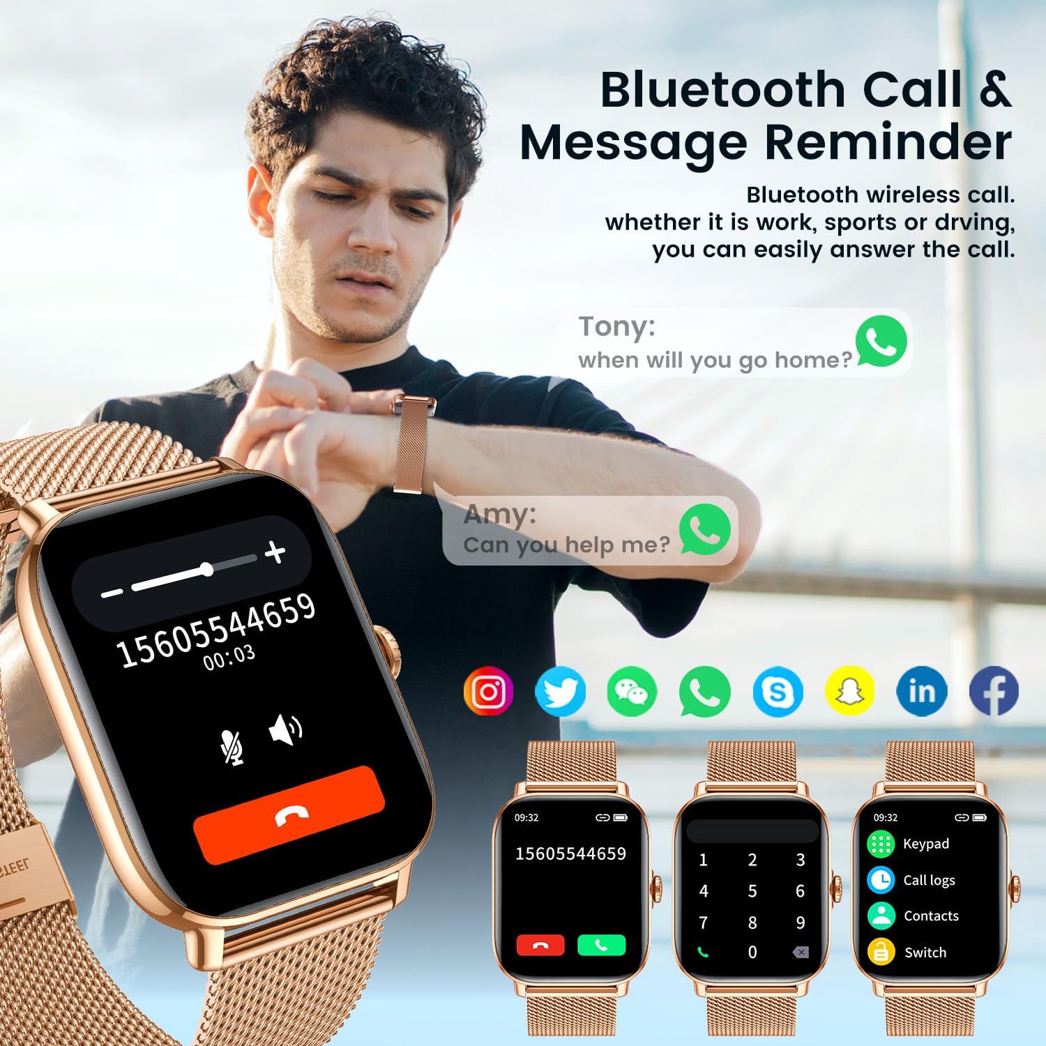 Orologio Smartwatch Donna Uomo Watch: 1,85" Schermo Contapassi con Risposta Chiamate Cardiofrequenzimetro da Polso con SpO2 Impermeabile Orologi Smart Watch Pressione Sanguigna per Android iPhone