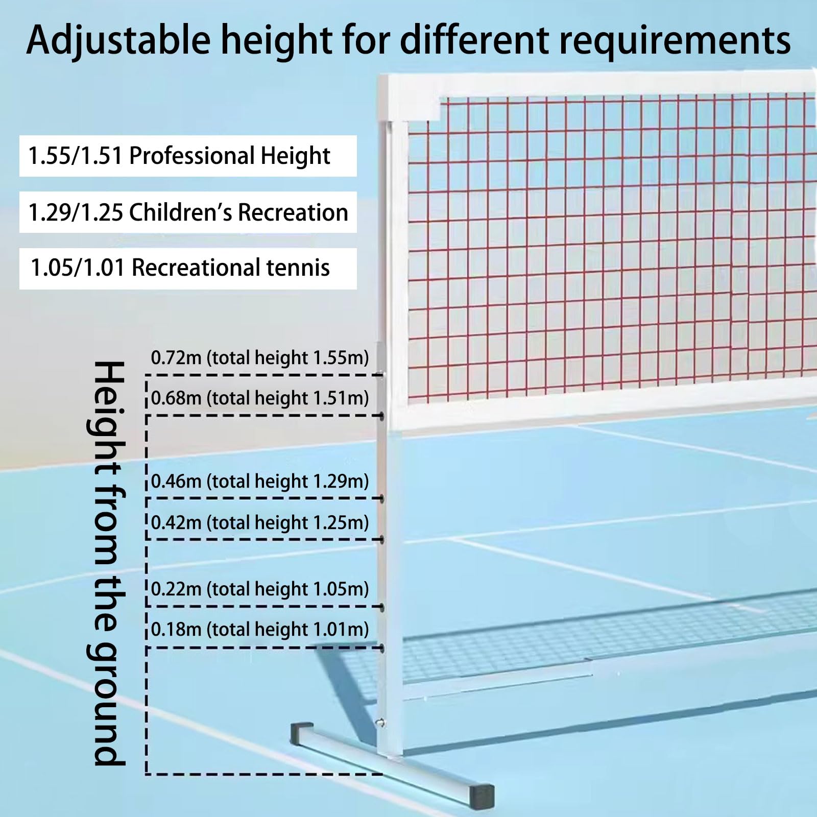 Generico Rete di Campo Regolabile Portatile Badminton e Pickleball Net per Uso Multi-Sport 39~61" H 16'W(5.1m)