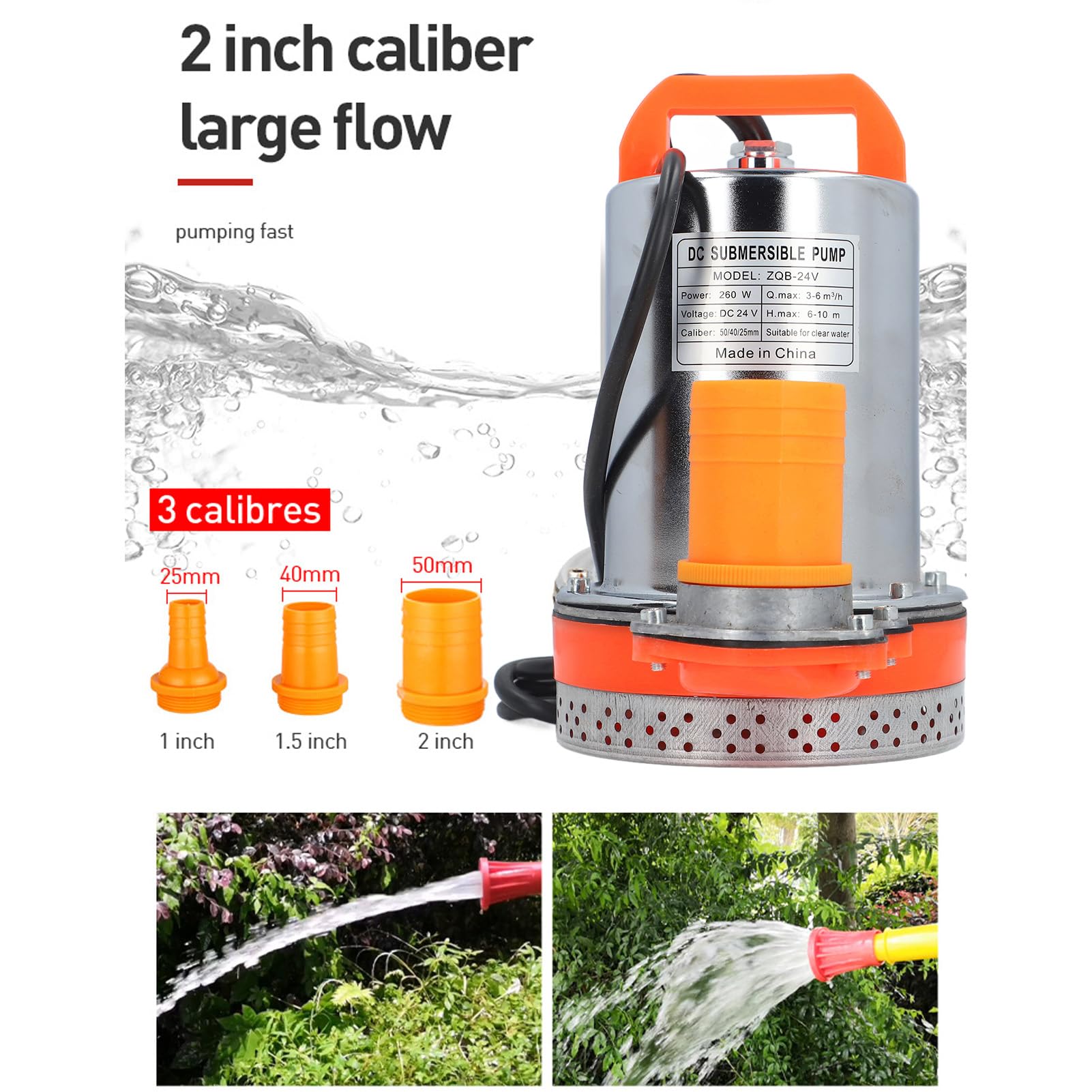 Zatapialna Pompa Solarna o Mocy 260 W, 24 V, do Wysokiej Studni Głębinowej z obudową ze Stali Nierdzewnej i Wirnikiem z ABS, Wylot /.5/cala do Basenu W Stawie Ogrodowym, łodzi Akwakultury,