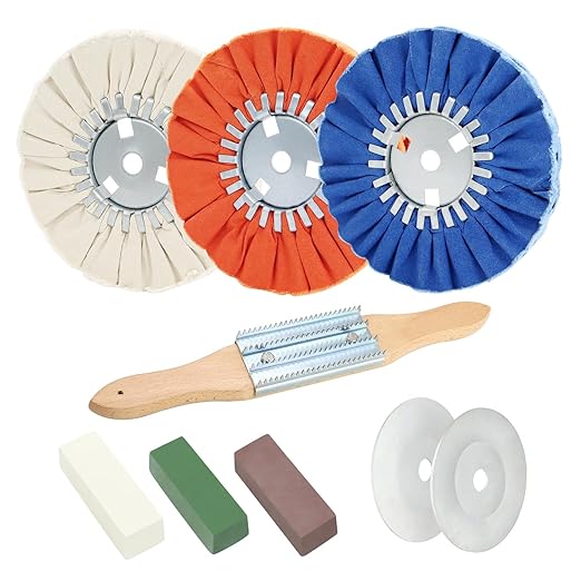 9 Pcs Airway Buffing Wheel Kit 8 Inch Polishing Wheel and Polishing Compound for Angle Grinder Buffing Rake Buff Safety Flange Aluminum Polishing Kit 8" in Diameter 5/8" in Arbor Hole
