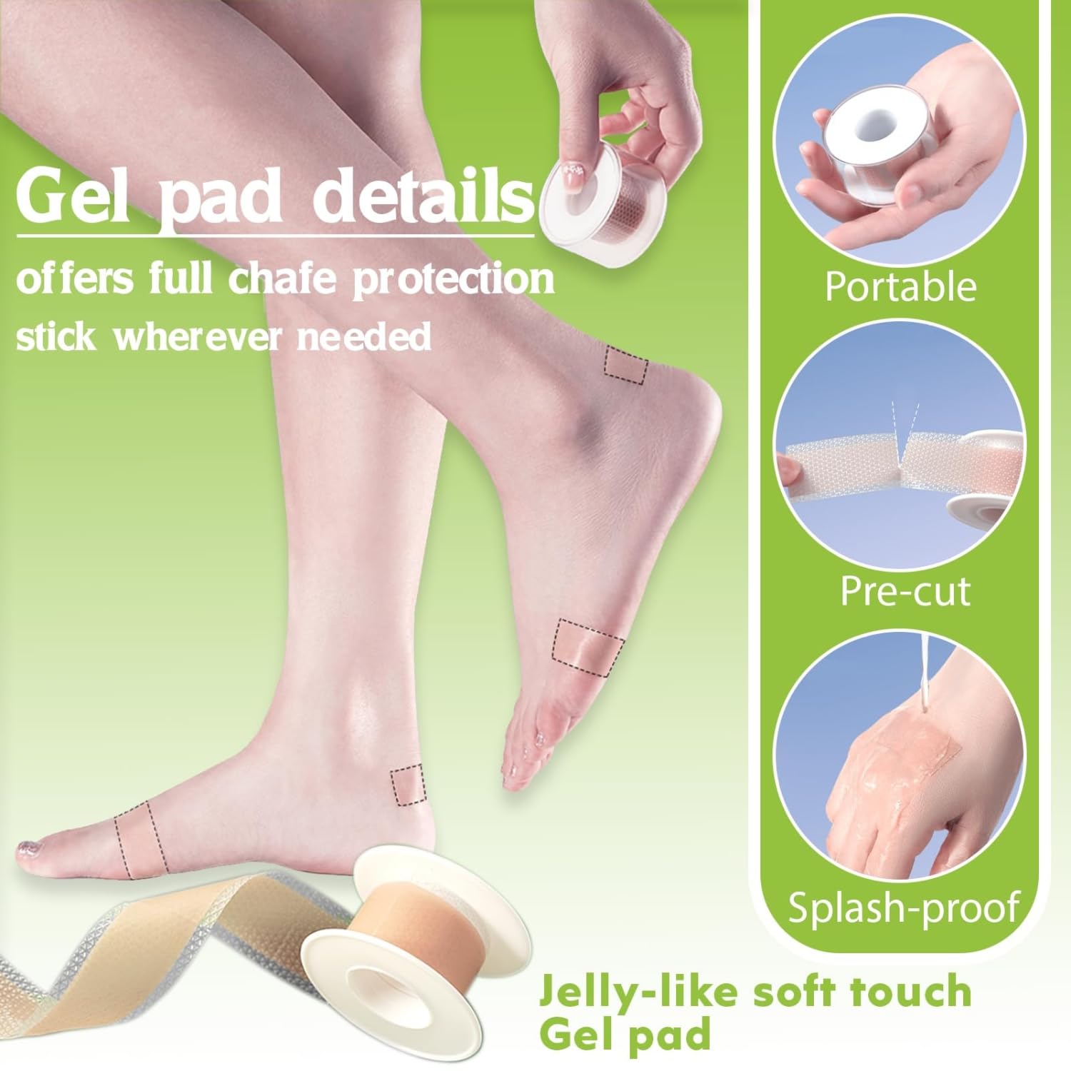 Ahamo Skin-Tone Toe Separators for Women, Heel Grips & Bio-Gel Pad Bundle | 2.5cm×5m Anti-Blister Strips (2 Packs) + Reusable Gel Heel Protectors for Women & Men | Shoe Comfort Solution for Bunion Pain Relief - Image 5 thumbnail