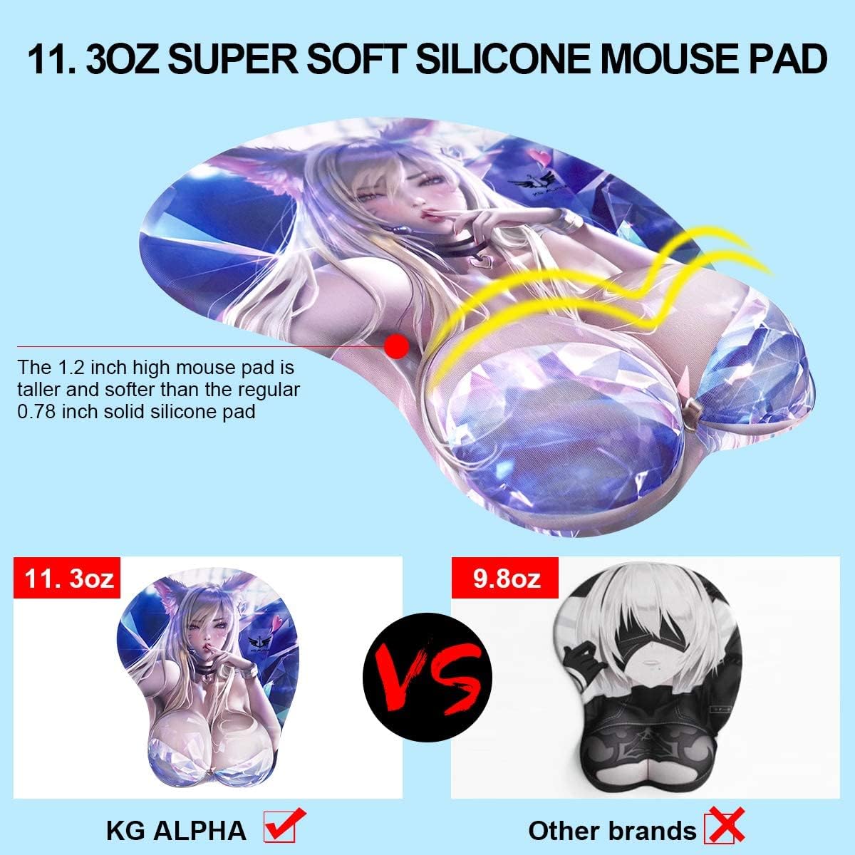 KG Alpha 3D Mouse Pad, Anime Silicone Wrist Rest Support, Gaming Mousepad… (Kda Ahri)