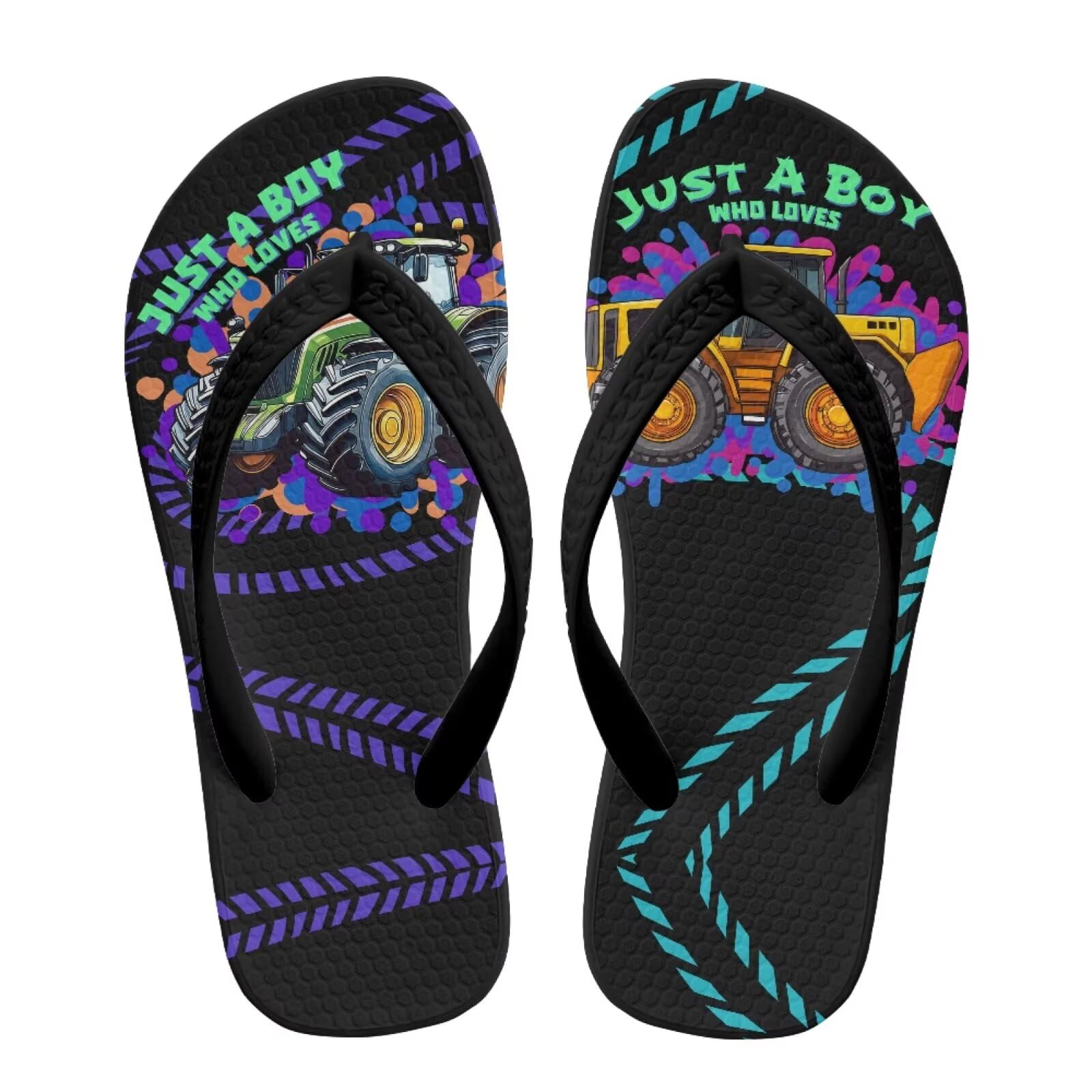 Watdotory Boy Flips Flops for Kids Funny Cartoon Tractor Print Child Slip-on Thong Sandals Kid Boys Slides Water Shoes for Beach Swim Pool Size 2