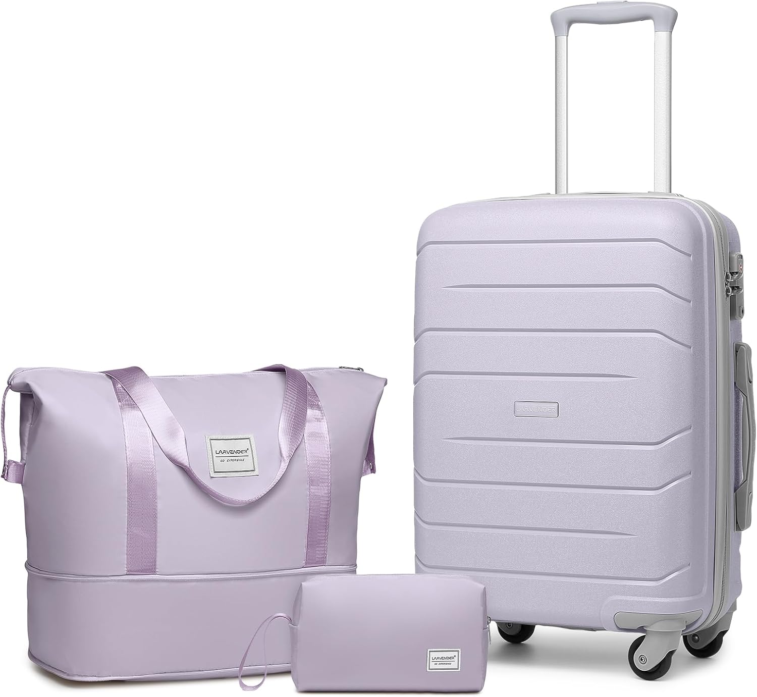 LARVENDER 3-Piece Carry On Luggage for Women,Hard Shell Suitcase 20Inch Carry On Luggage 22x14x9 Airline Approved, Spinner Wheel and TSA Lock（Lavender 20Inch/DB/TB）