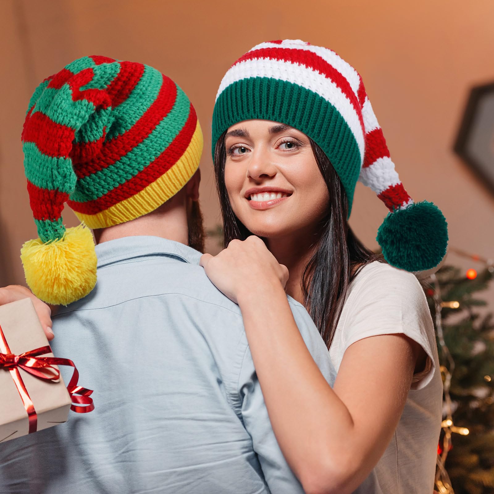 Liitrsh 8 cappelli natalizi lavorati a maglia, caldi cappelli da elfo di Natale, morbidi cappelli di Babbo Natale, per adulti, donne, uomini, regali, diversi colori, 25 x 32 cm