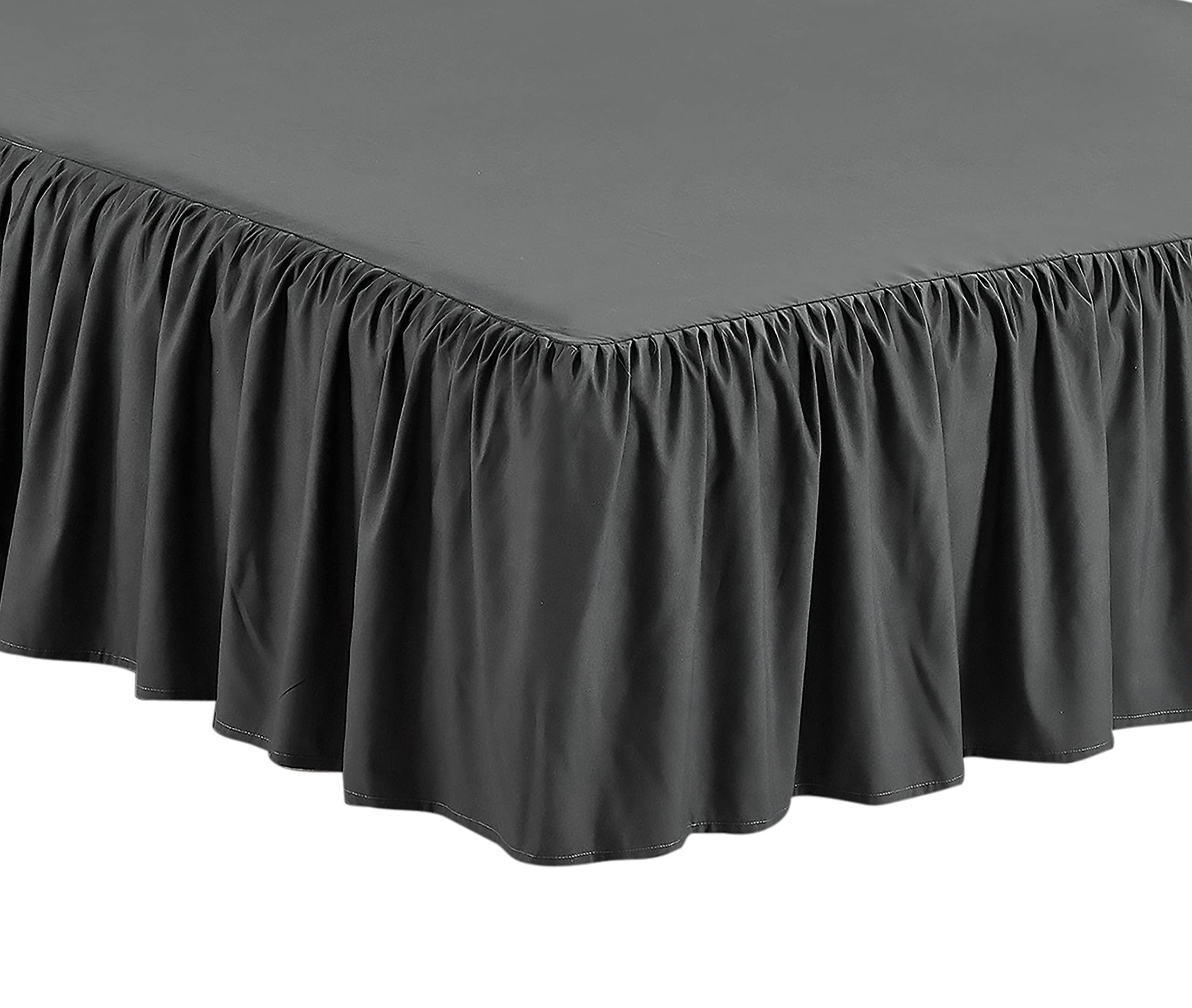 Kids Zone Home Collection Bedskirt Ruffles Fabric Top and Bottom 17 Inch Drop New (Queen, Charcoal)