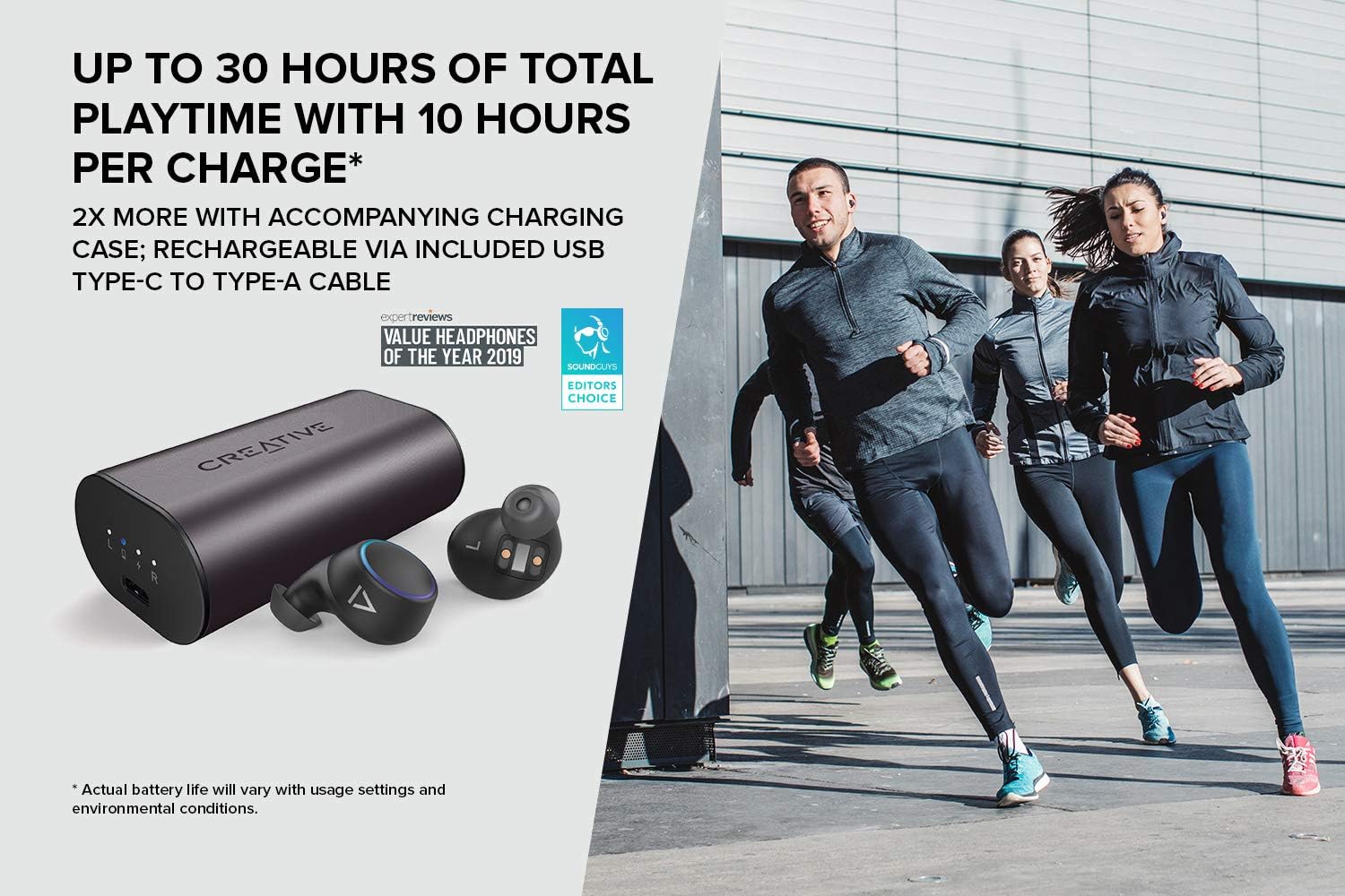 Cuffie Creative Outlier Air true wireless resistenti al sudore con  diaframma in grafene, Bluetooth 5.0, aptX/AAC, 30 ore di durata della  batteria con 10 ore per carica, Siri/Assistente Google : Amazon.it:  Elettronica