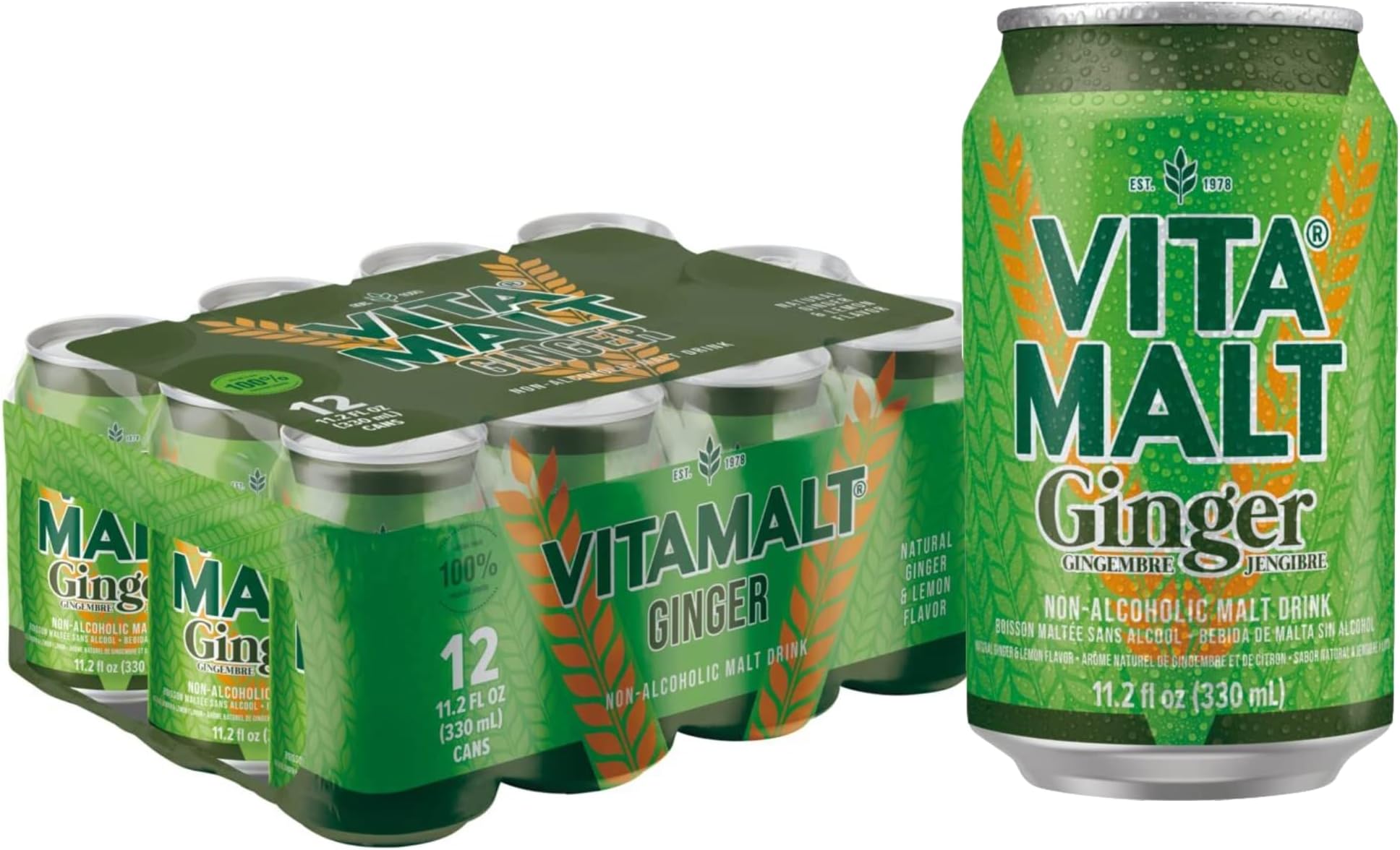 Ginger, Non-Alcoholic Malt Drink, 11.2 Oz Can (Pack of 12)