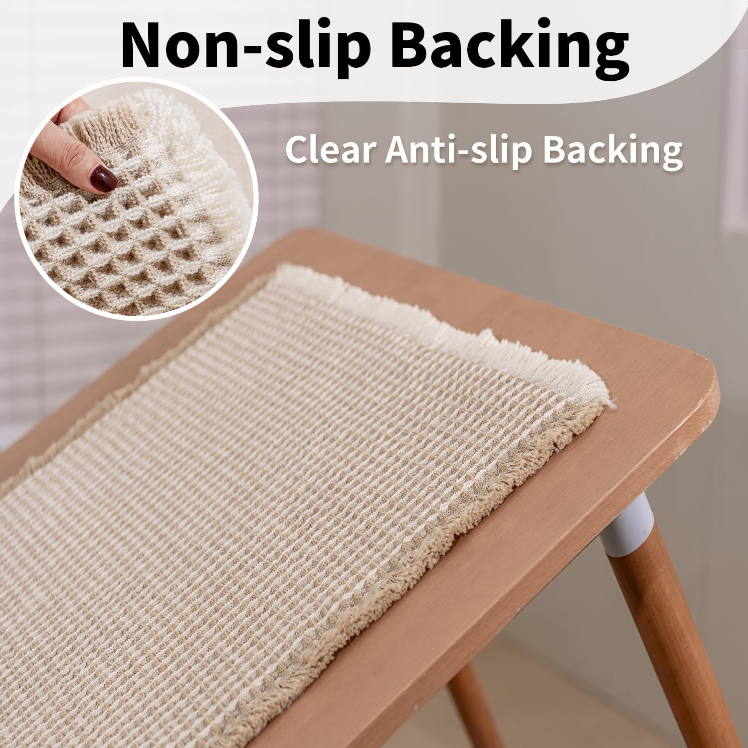 Waffle Bath Mat - Boho Bathroom Rugs Non Slip Washable, Super Absorbent & Quick Dry, Small Bath Mats Farmhouse Bathroom Decor, 18'' x 30'', Khaki and White - Image 5