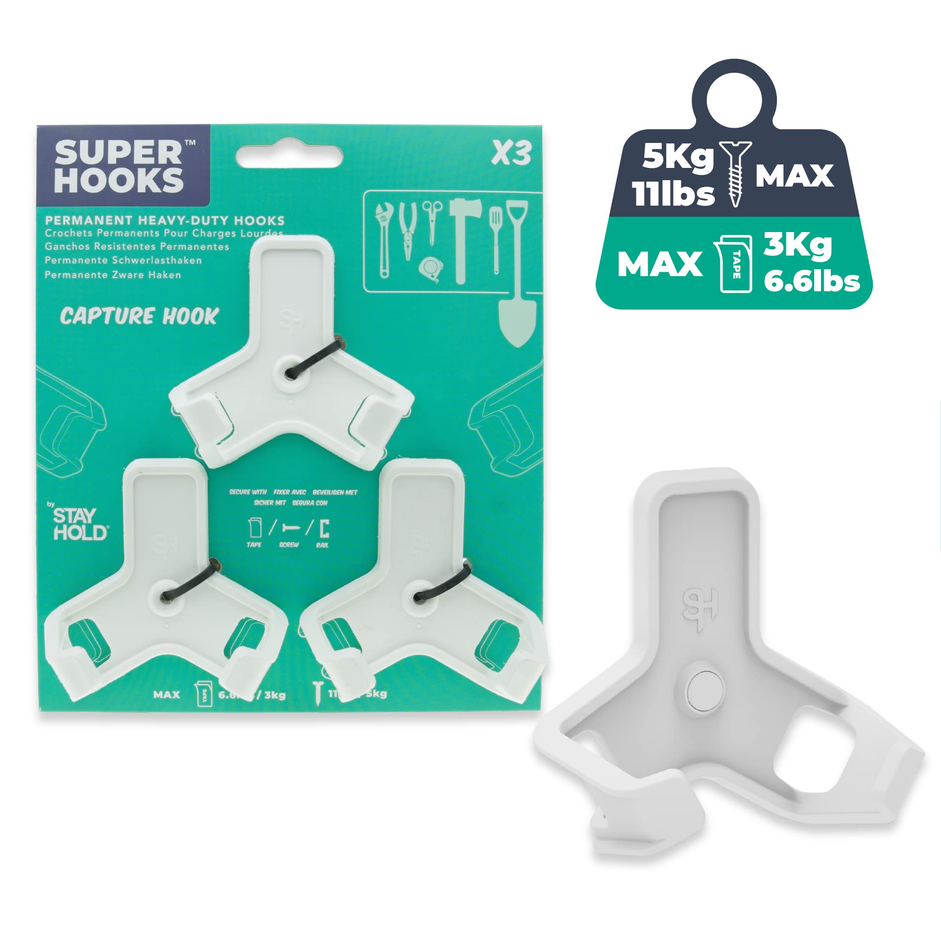 Superhooks™ Capture Hook x3 Pack (White)