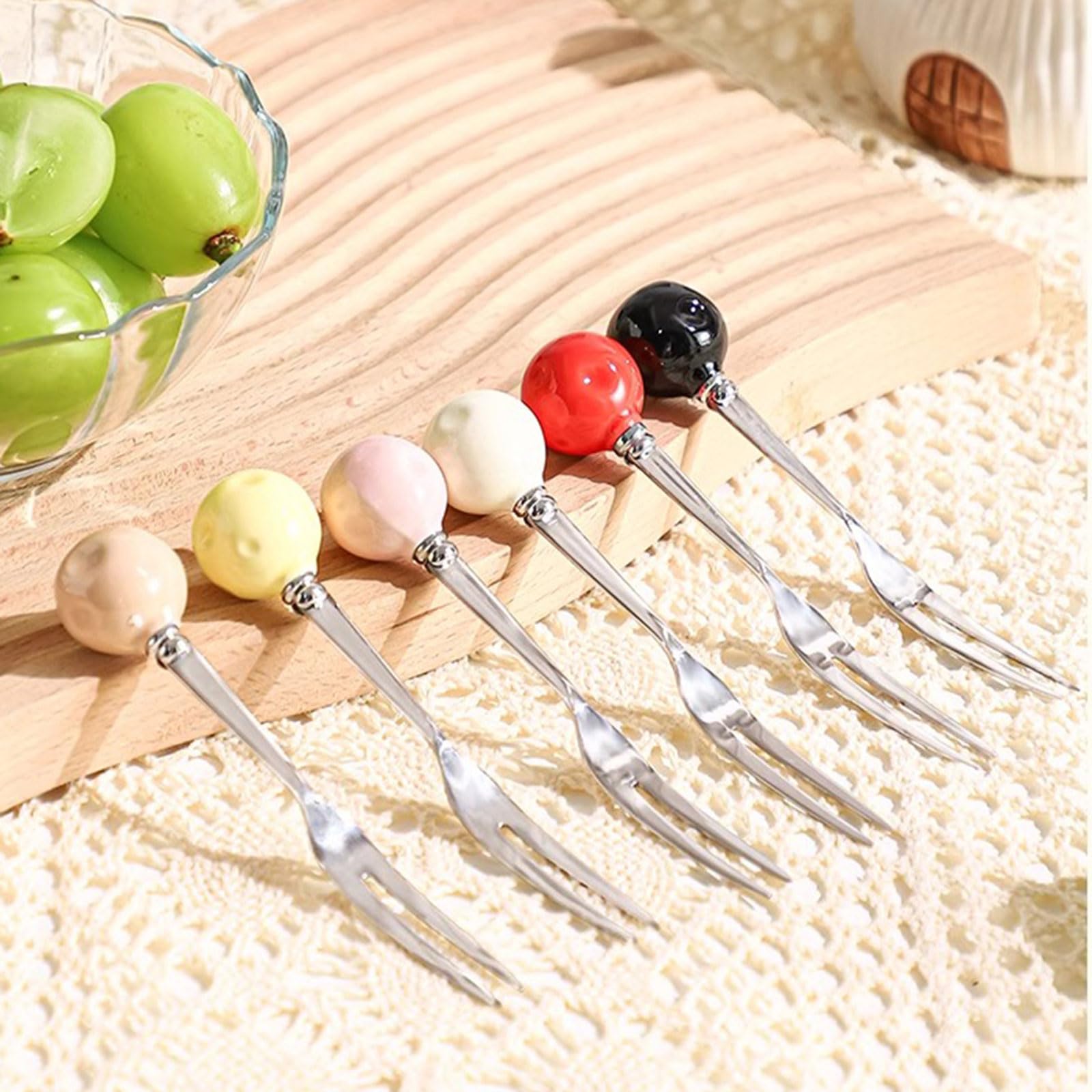 Set de 6 Fourchettes à Dessert en Acier Inoxydable avec Porte-Couverts Champignon, Fourchettes pour Gâteaux et Fruits, Accessoire Décoratif pour Cuisine et Maison