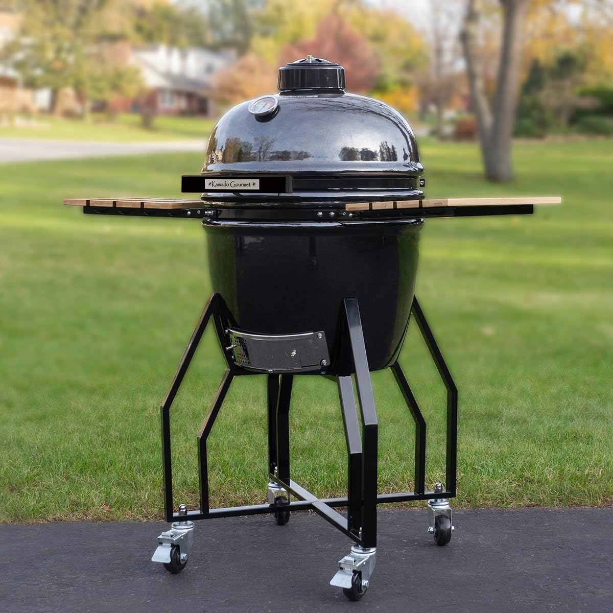 Kamado Gourmet 17 Inch Ceramic Grill Smoker with Cart Forge Fire Chamber