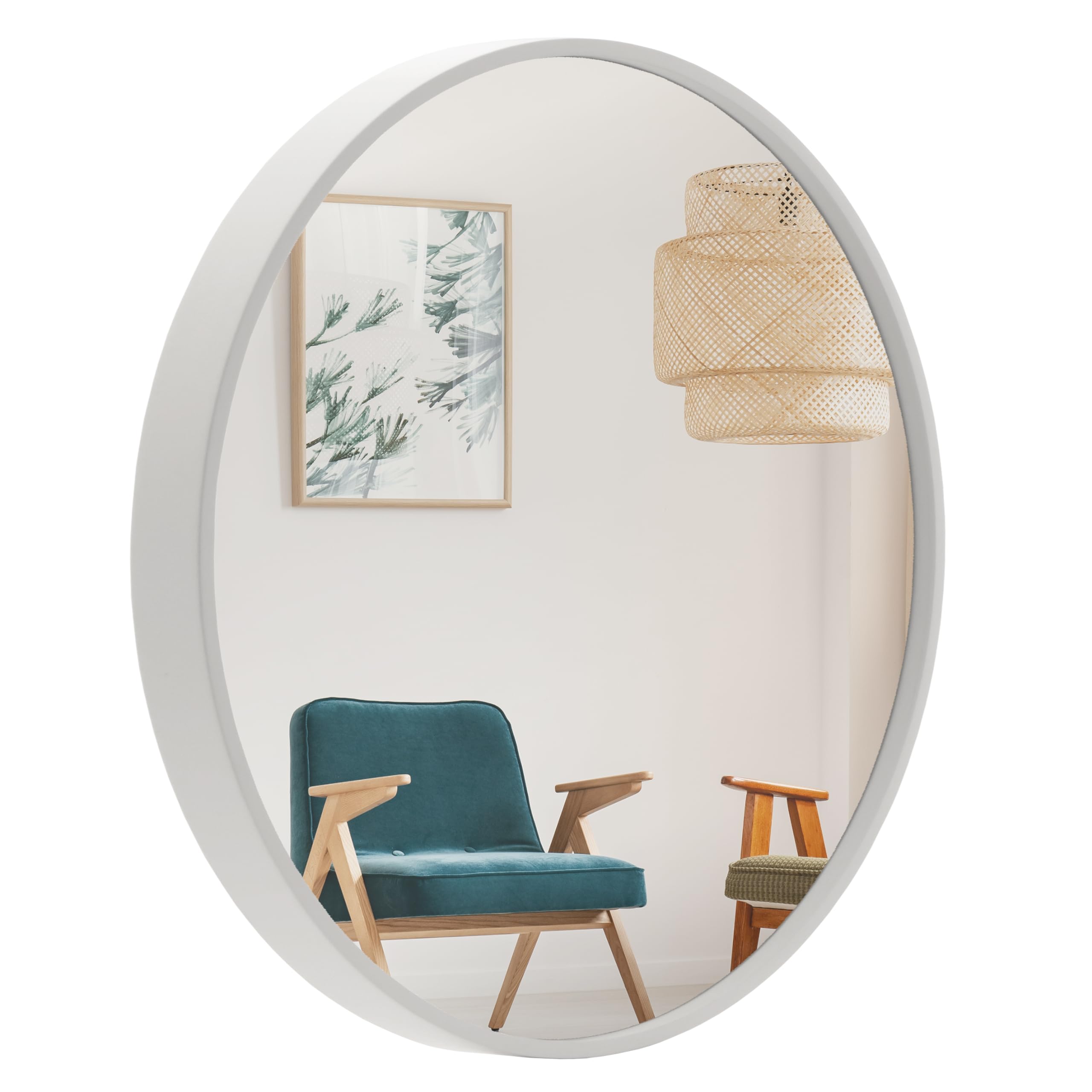 BD ART Espejo de pared redondo de 70 cm con marco de madera elegante color blanco