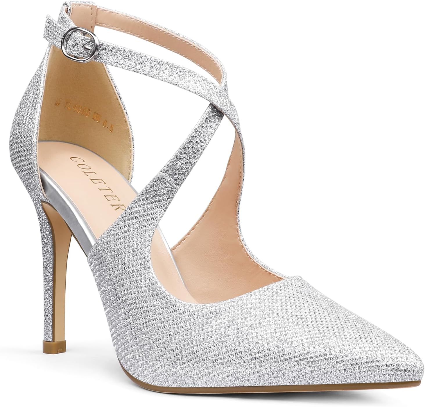 COLETER Womens 4" Pointed Toe D'Orsay Pumps Stilettos High Heel Crossed Ankle Strap Dress Shoes