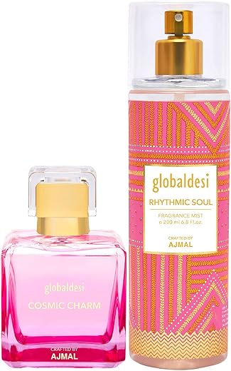 Global Desi Cosmic Charm Eau De Parfum 100ML & Rhytmic Soul Body Mist 200ML Pack of 2 for Women Crafted by Ajmal