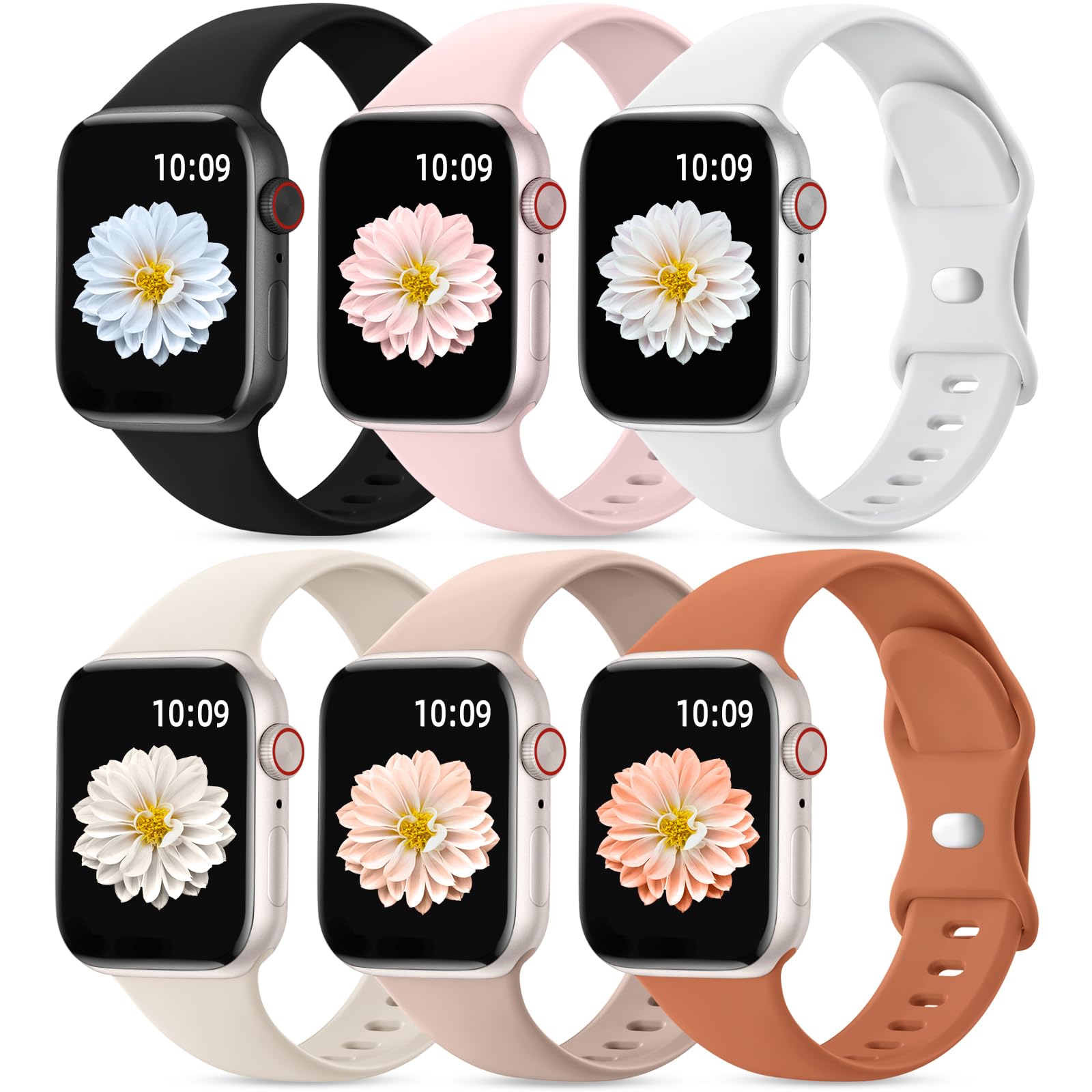 6 Pack Sport Bands Compatible with Apple Watch Bands for Women 40mm 41mm 44mm 45mm 46mm 42mm 38mm 49mm Men, Soft Silicone Waterproof iWatch Strap for Apple Watch Series 10 9 8 Ultra SE 7 6 5 4 3 2 1
