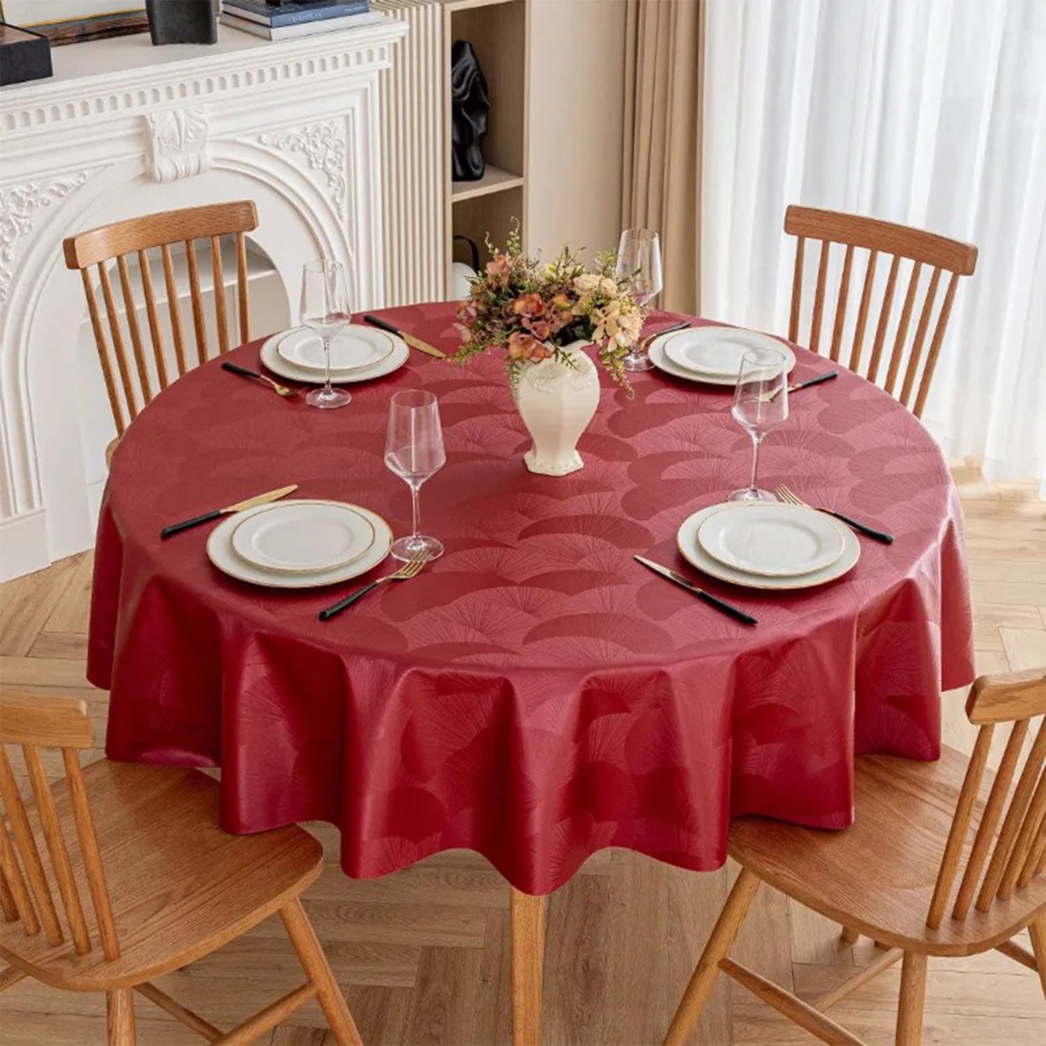 JuanNest Jacquard Round Table Cloth,Outdoor Dining Table Cloth,Design Waterproof Antiwrinkle Spillproof Heavy Weight Soft Tablecloths for Circular Table Cover and Kitchen Dinning Tabletop B,140CM