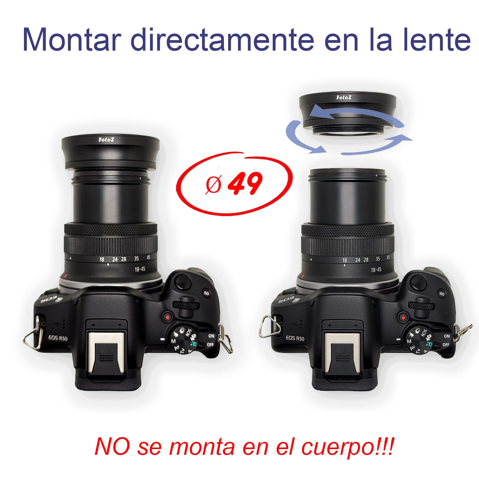 Lente de conversión Gran Angular HD de 49 mm 0,75x (porción Macro), para Canon EOS M6 M50 Mark II M100 M200 con Lentes EF-M de 15 a 45 mm, R50 R100, Accesorios con Lentes RF-S de 18 a 45 mm