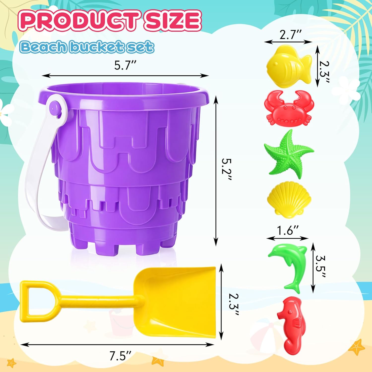 15 Sets Beach Sand Bucket and Shovel Toy Set for Kids Toddlers Included 6'' Castle Beach Buckets, Shovels and Sand Molds for Student Sandbox Summer Gifts Pool Toys Party Favors