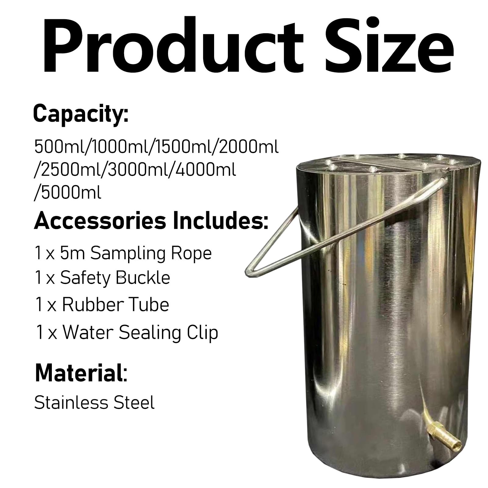 ERRULAN 304 Stainless Steel Water Sampler Sampling Dipper System, Ladle Pendulum Beaker Sampler, Sampling Bucket Collector for Environmental Monitoring, Waters Quali(1000ml)