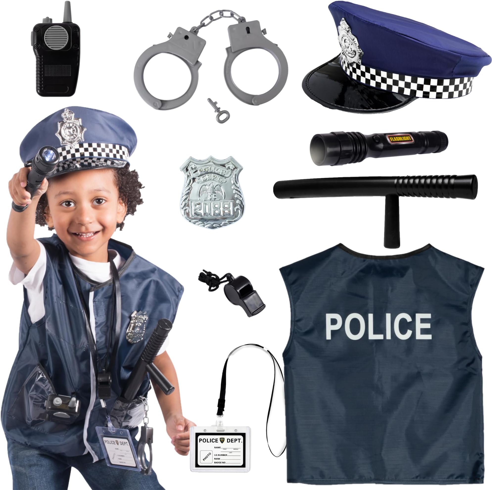 Born Toys 12-Piece Police Costume with Toy Role Play Kit and Bag for Kids(Multicolor)(Plastic)