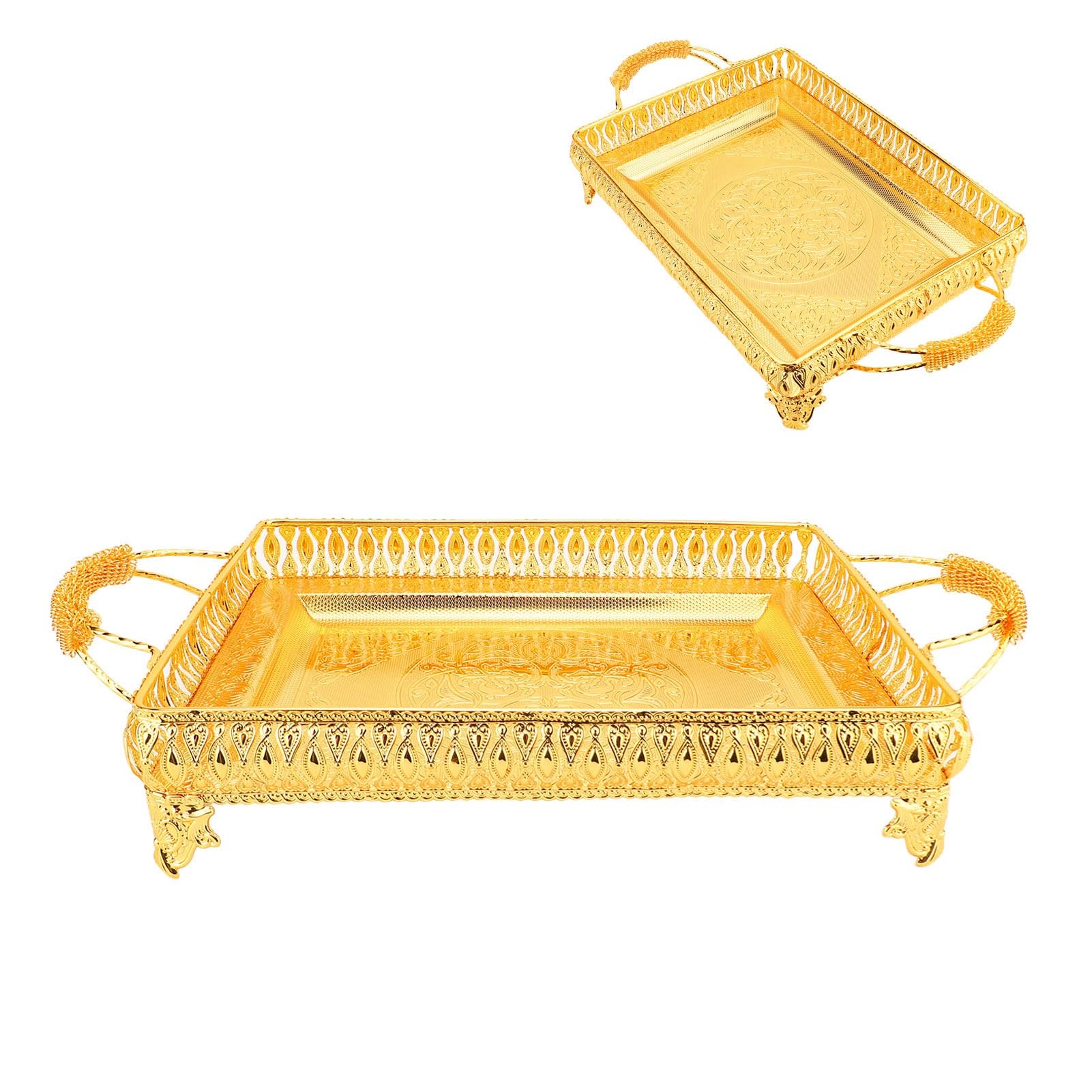 Elegancka europejska złota metalowa taca do serwowania, 51 x 28 cm, dekoracyjny talerz na przekąski, przyjęcia i naczynia, idealny prezent kuchenny do dekoracji domu i rozrywki