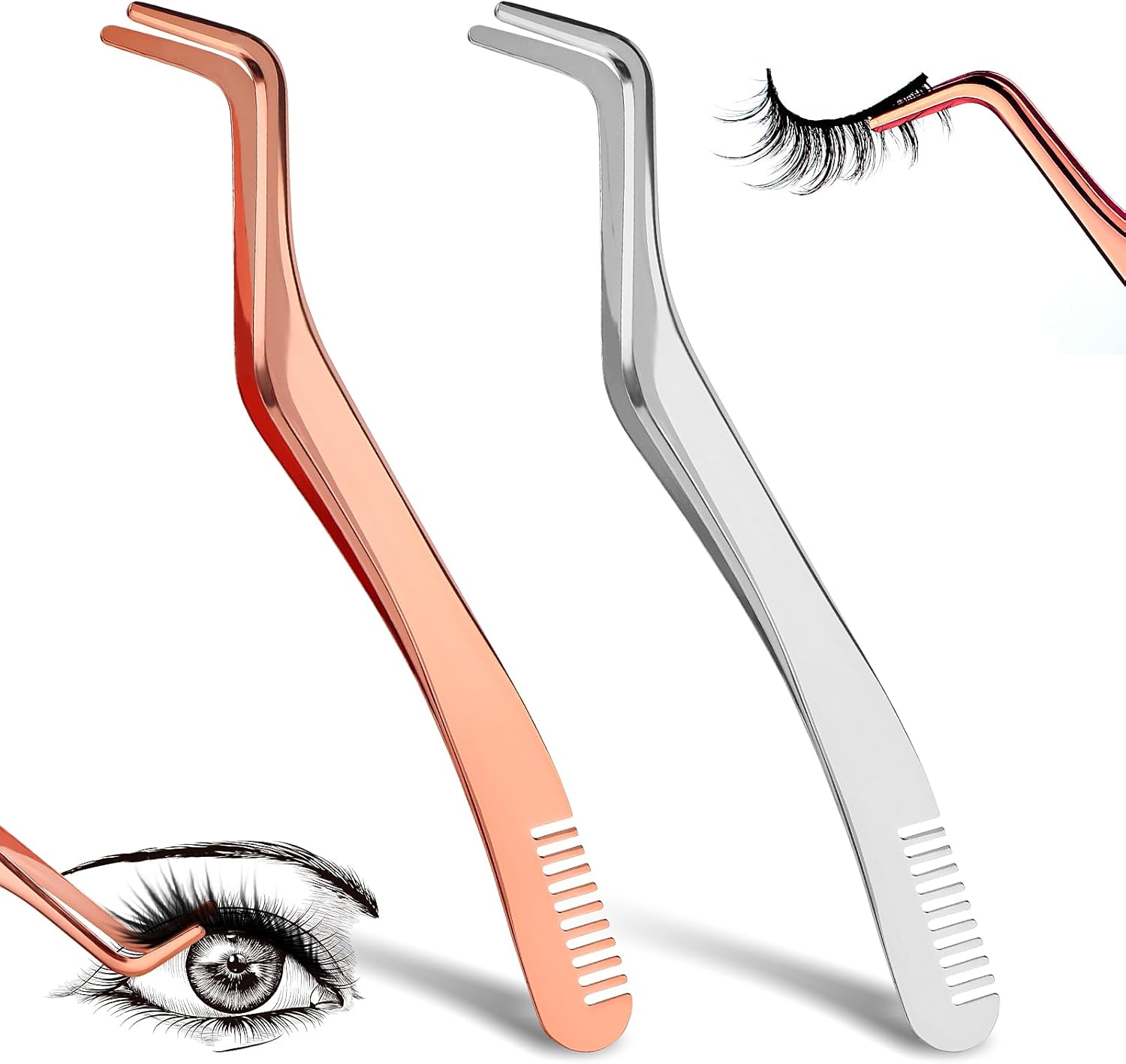 TIESOME 2 in 1 Eyelash Tweezers with Comb, 2 Pieces