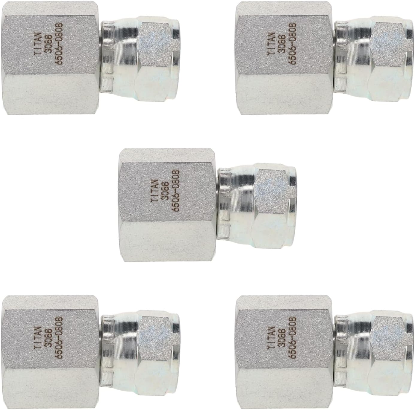 TITAN FITTINGS | 6506-08-08-PK05 | 1/2" NPTF Female x 1/2" JIC (3/4"-16 thread) Female Swivel