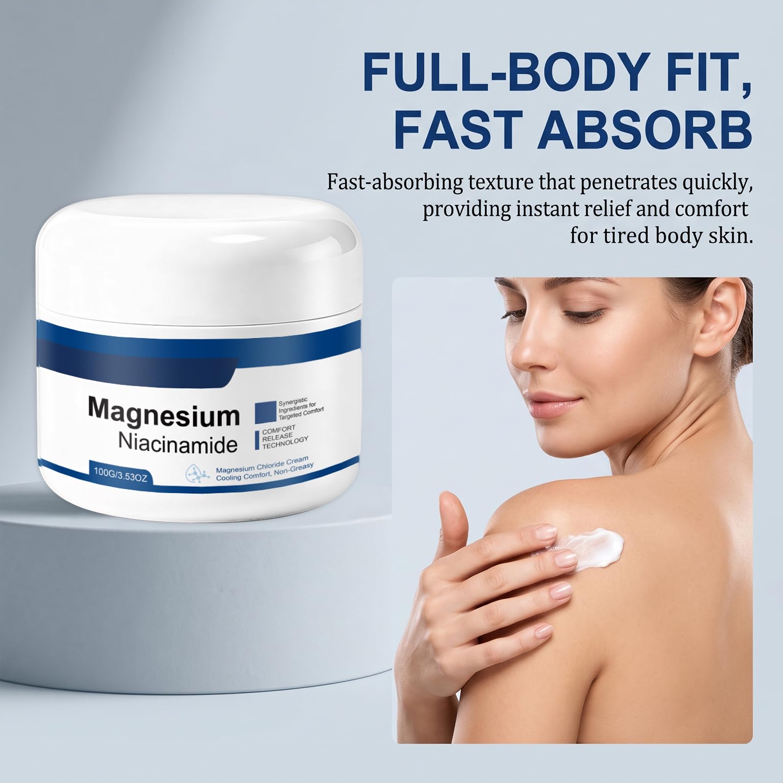 Crema al magnesio e niacinamide con 12 ingredienti, idratante rinfrescante per ginocchia, gambe e piedi, crema massaggiante leggera, ad assorbimento rapido e non grassa (3 pezzi)
