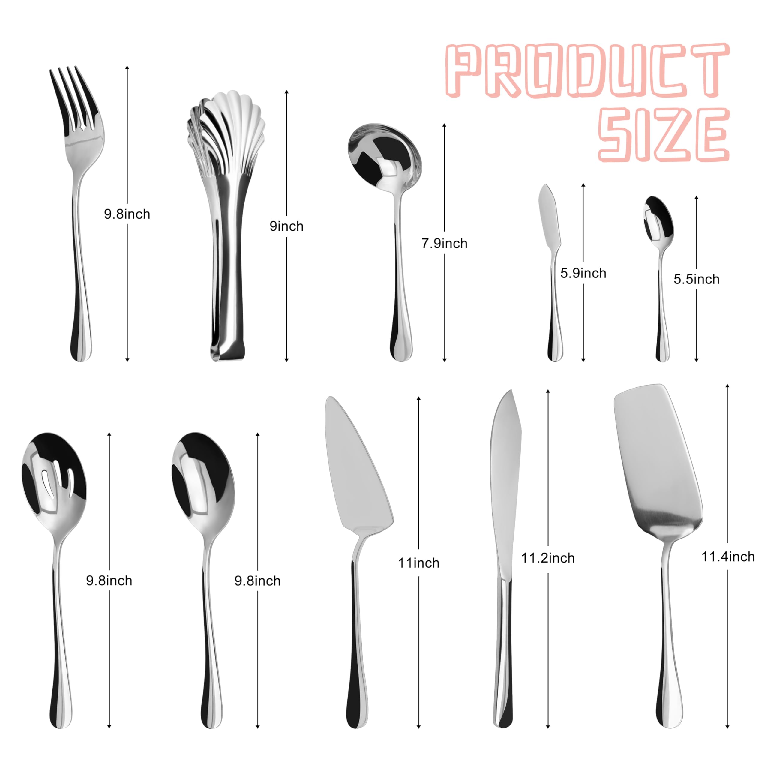 SANTUO Juego de utensilios para servir, juego de utensilios de servir de 6 a 32 piezas, apto para lavavajillas (juego de 14 a 29 cm, 10 piezas)