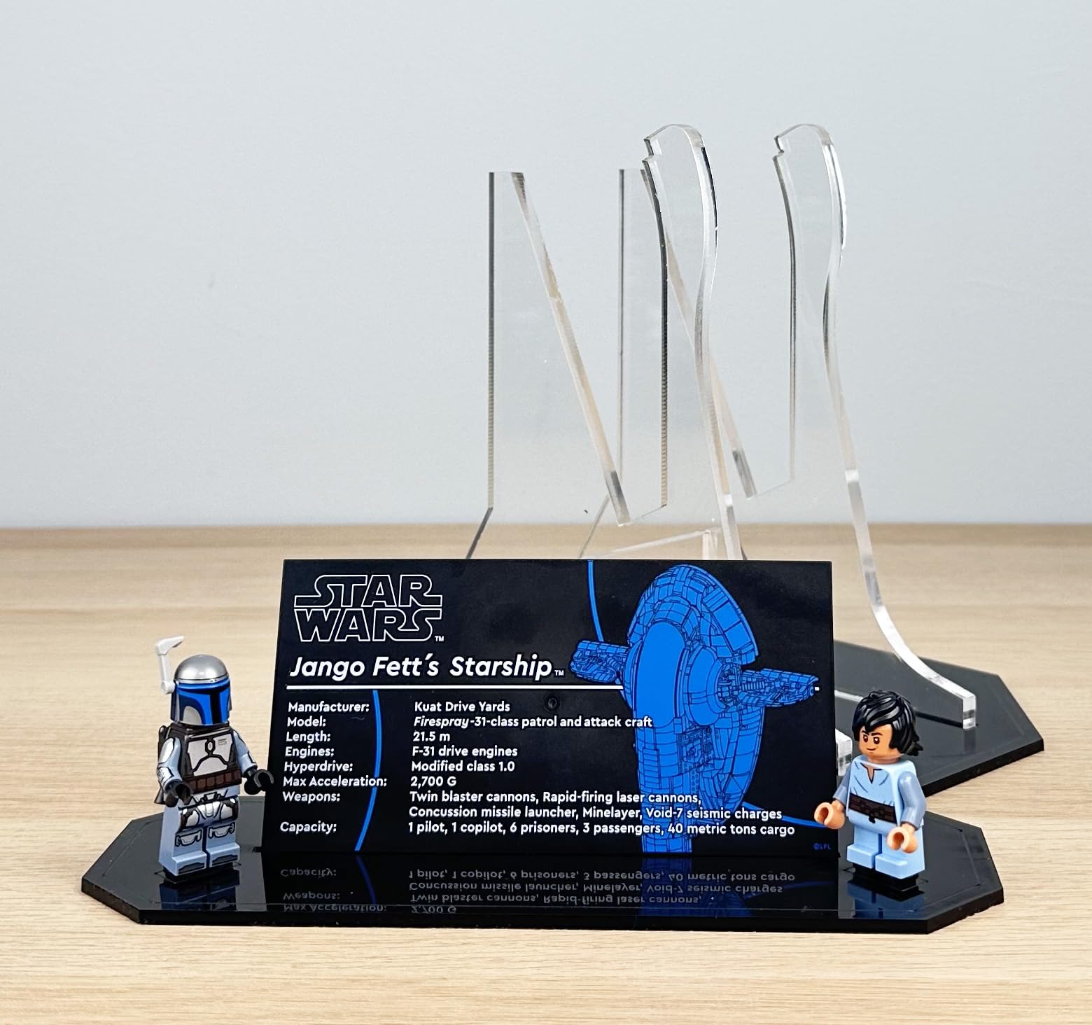 Brick Nest Acrylic Display Stand for LEGO Star Wars Jango Fett's Firespray-Class Starship 75409, Clear/Transparent - Image 2