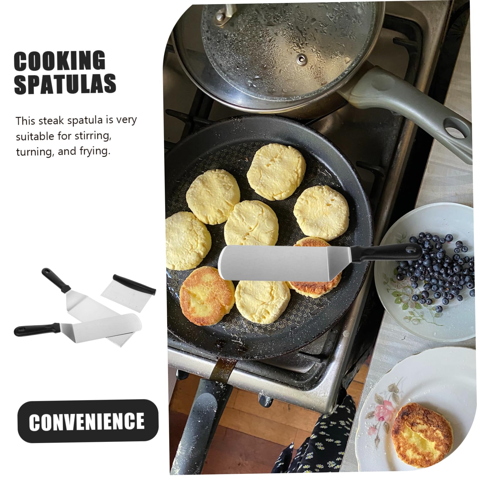 ABOOFAN Spatola per Cucina Facile da Pulire Set 3 Pezzi in Acciaio Inossidabile e Pp Utensile per Barbecue da Tavolo e Pizza