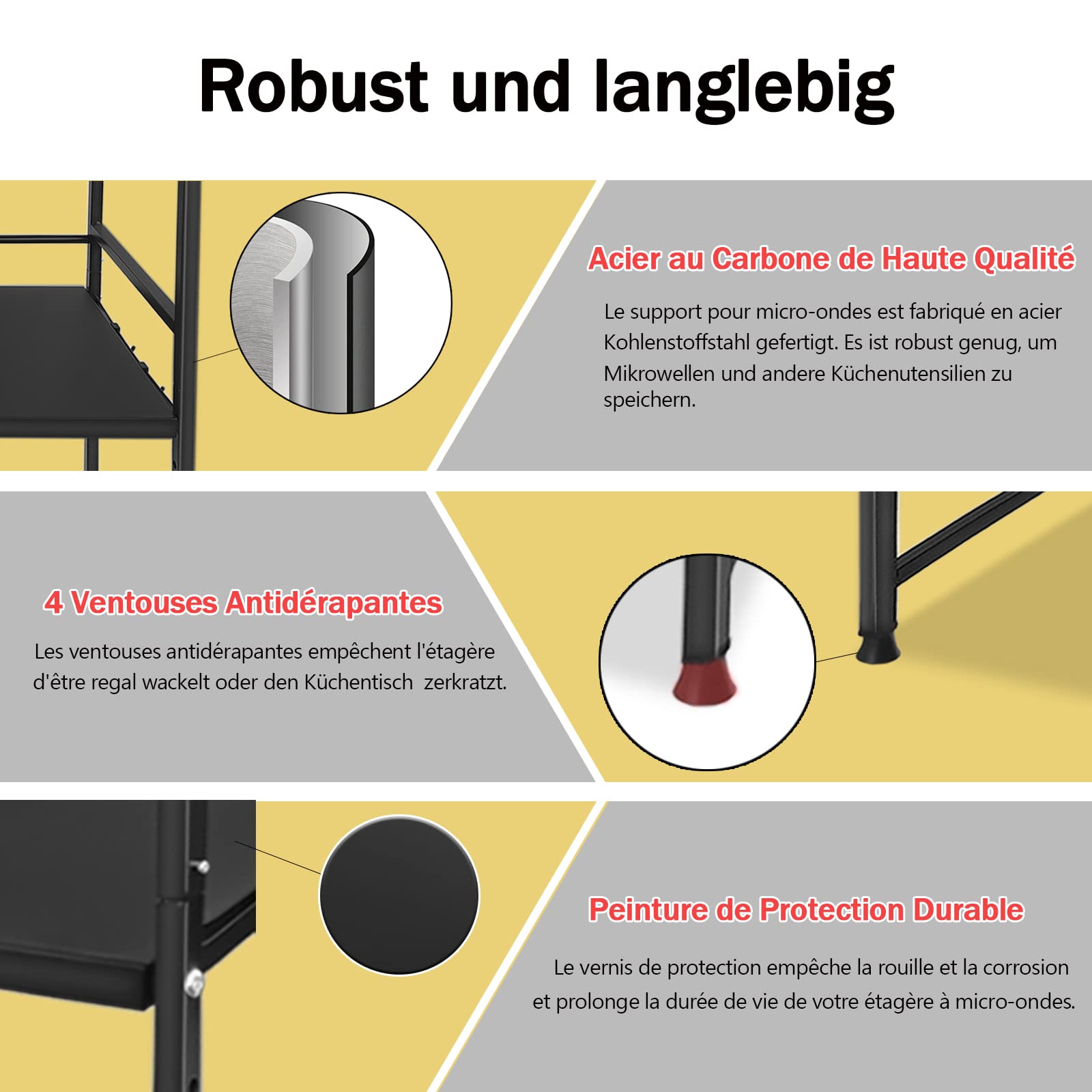 LARS360 Étagère à Micro-Ondes Extensible avec 3 Niveaux en Acier au Carbone, Support pour Micro-Ondes avec 8 Crochets Suspendus pour Cuisine et Rangement (Noir) LARS-(HAG2483D)