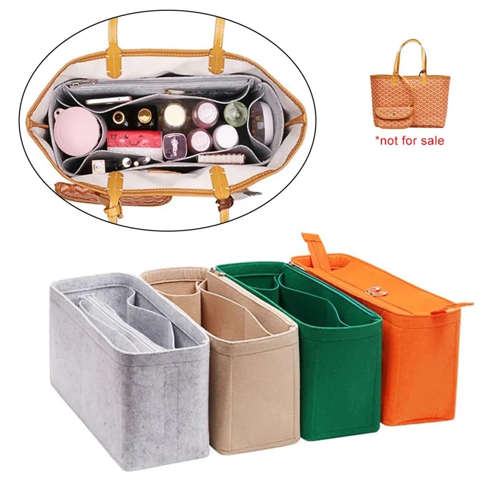 Organizador de bolso de fieltro Forro de inserción fieltro, bolso organizador, mano, interno(S orange middle zip,5 pieces)