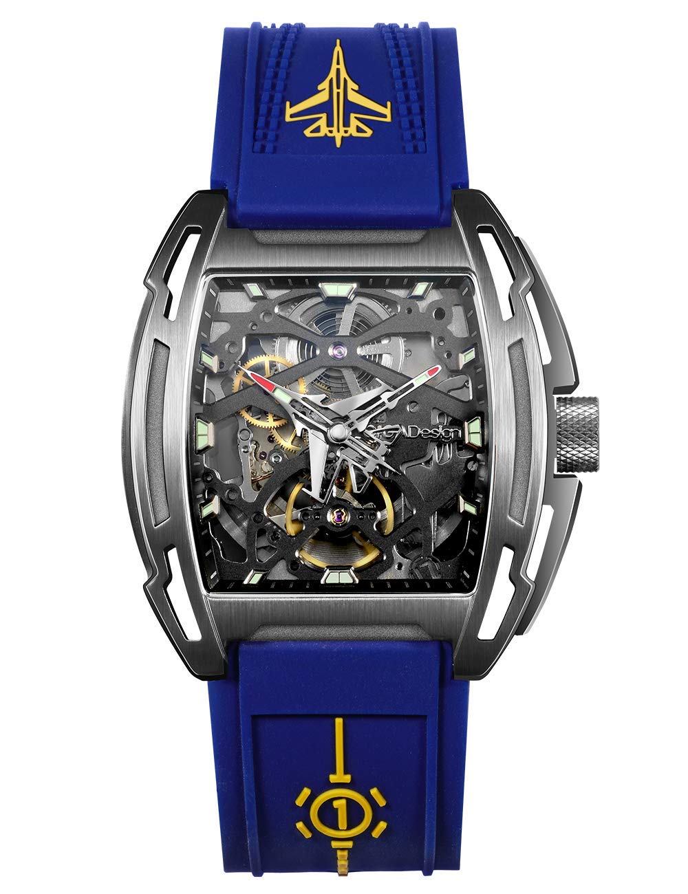 CIGADesign Skeleton Watch Automatic Mechanical Titanium Replica Tonneau Case Casual Wristwatch Waterproof Sapphire Crystal Silicone Leather Strap for Men Unisex TI