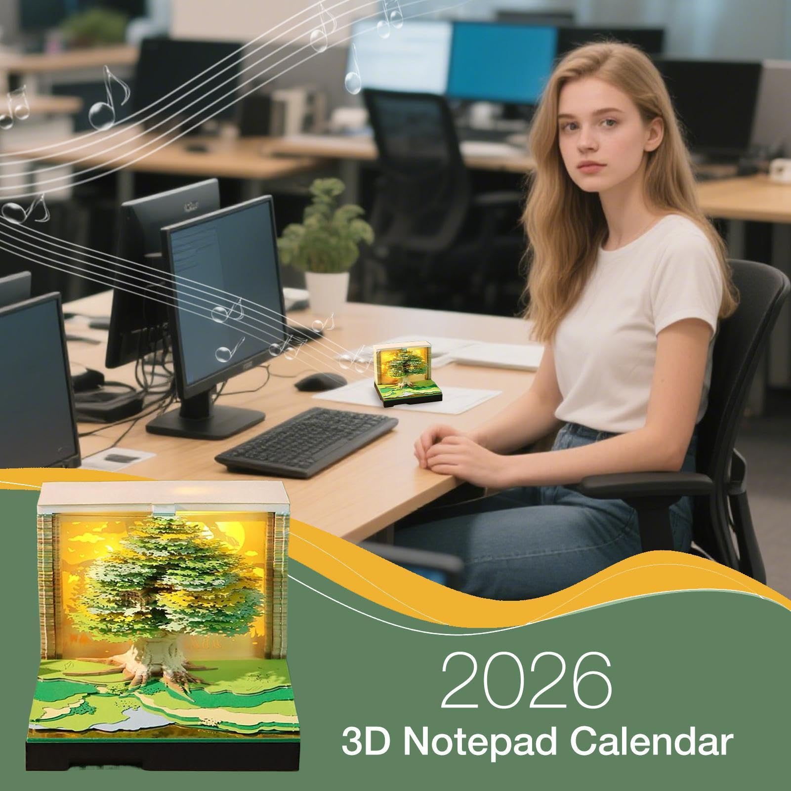 Calendario Time Piece 2026 Calendario Musicale 3D Decorativo a Strappo | blocco note scultura di carta Strappabile, Decorativo Per Ufficio, Scrivania, Scuola, Studenti Universitari, Insegnanti, As