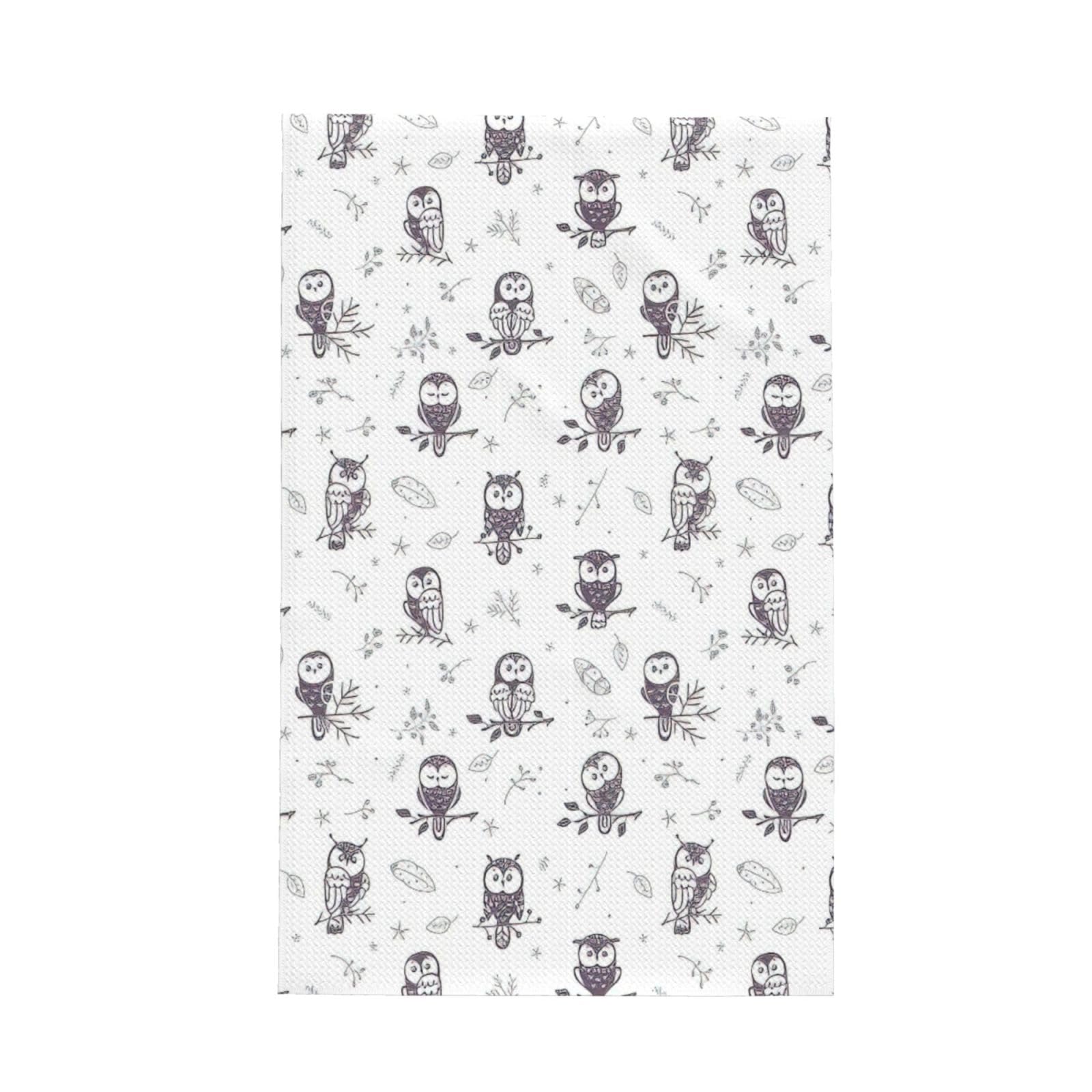 CKGODGF Owl Tree Branches Print Absorbent Waffle Dishcloths,Kitchen Towels With Hanging Loops,Tea Towels.