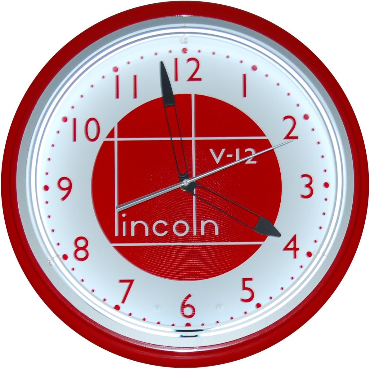 Lincoln Shield Red V12 Neon 20" Wall Clock Made In USA New