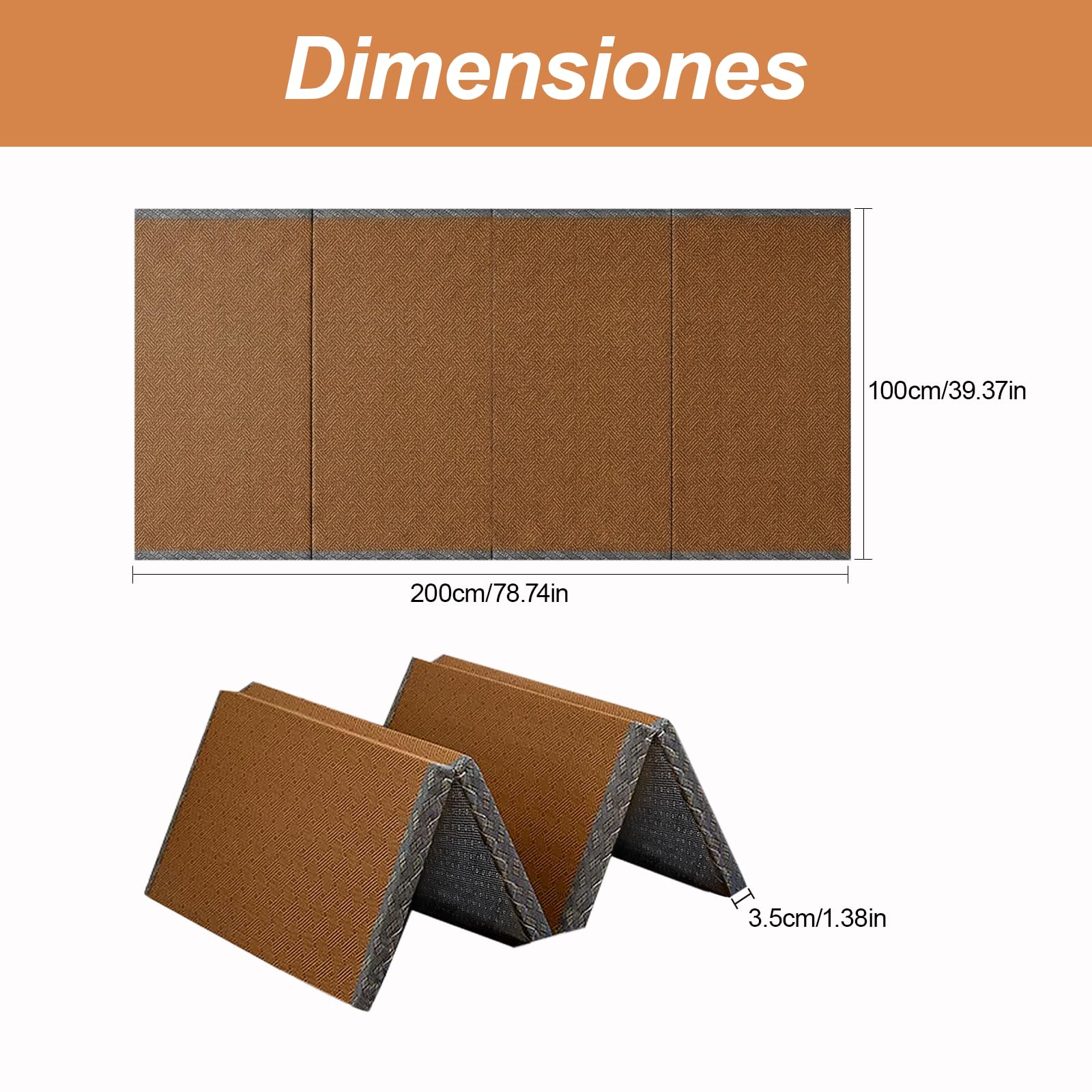 Tapete de Tatami Tradicional Japonés,Firme y Cómodo,Colchón de Tatami Japonés Tradicional Fibra de Coco,Colchón de Futón con Fibra de Coco,para Meditación,Yoga,Zen(Size: 100×200×3.5cm)