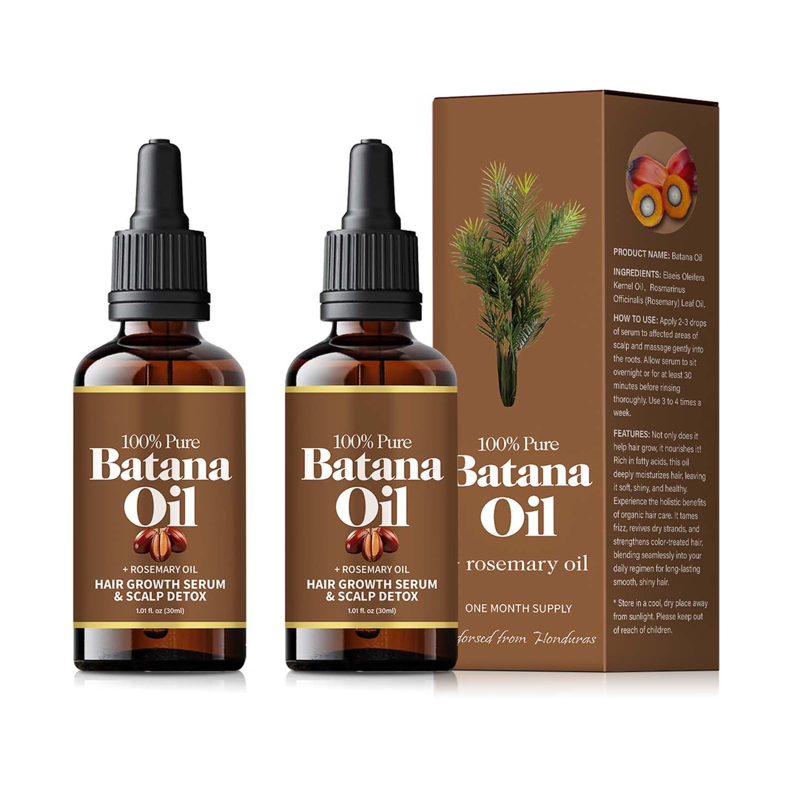 2PCS Batana Oil with Rosemary for Hair, Batana Oil with Rosemary from Honduras, 100% Natural Batana oil, Nourishes hair, B atana O-il for All H-air Types