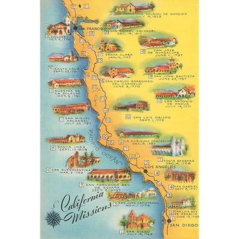 ART.COM Wall Art Print Map of the Missions, California, 12