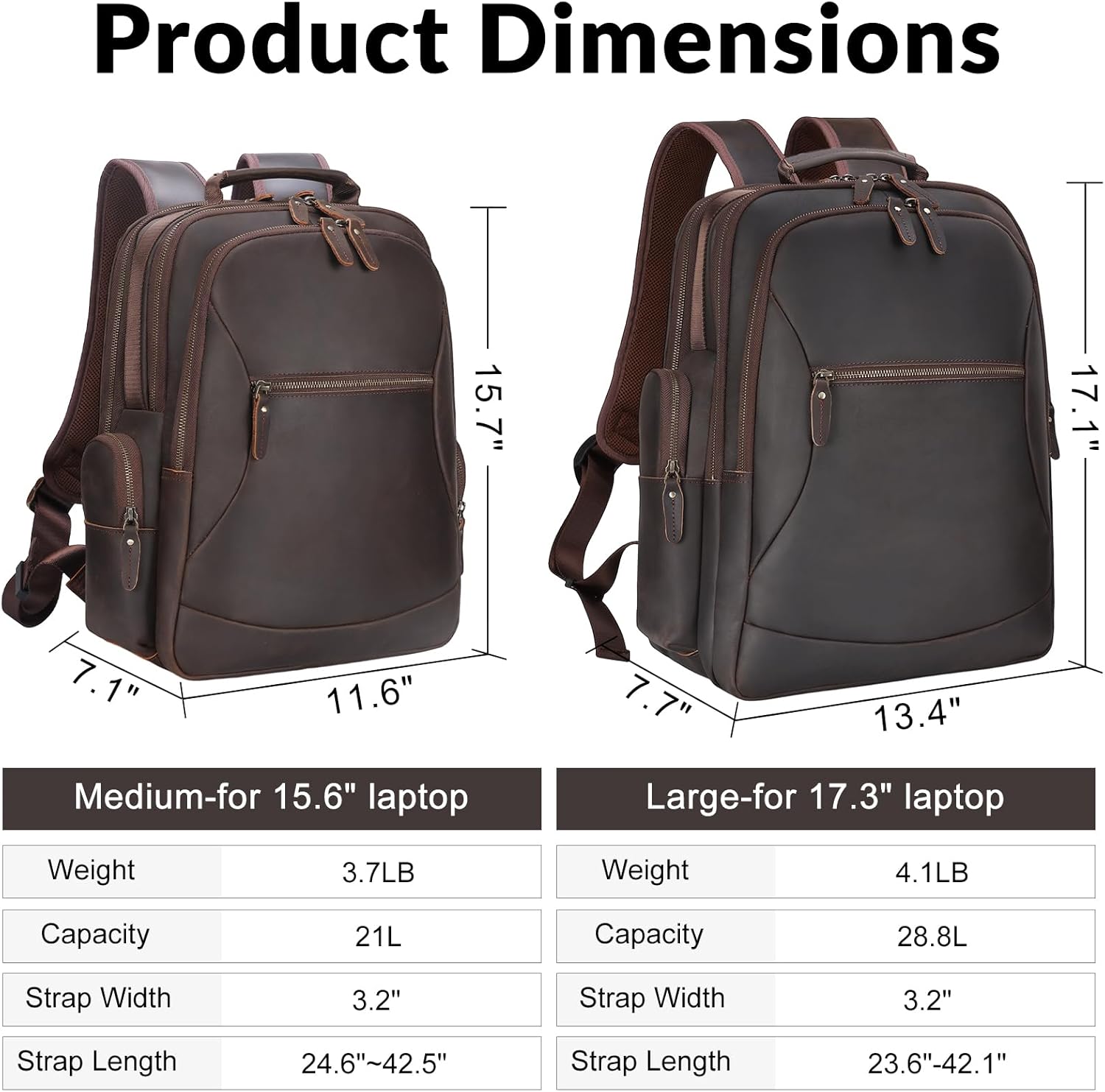 TIDING Full Grain Leather 17.3 Inch Laptop Backpack for Men Large Capacity Travel Weekender Camping Daypack Rucksack - Image 5
