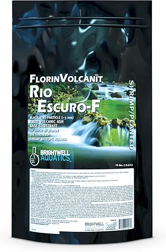 Brightwell Aquatics FlorinVolcanit Rio Escuro-F - Sustrato de ceniza volcánica negra fina para camarones de agua dulce, 15 libras