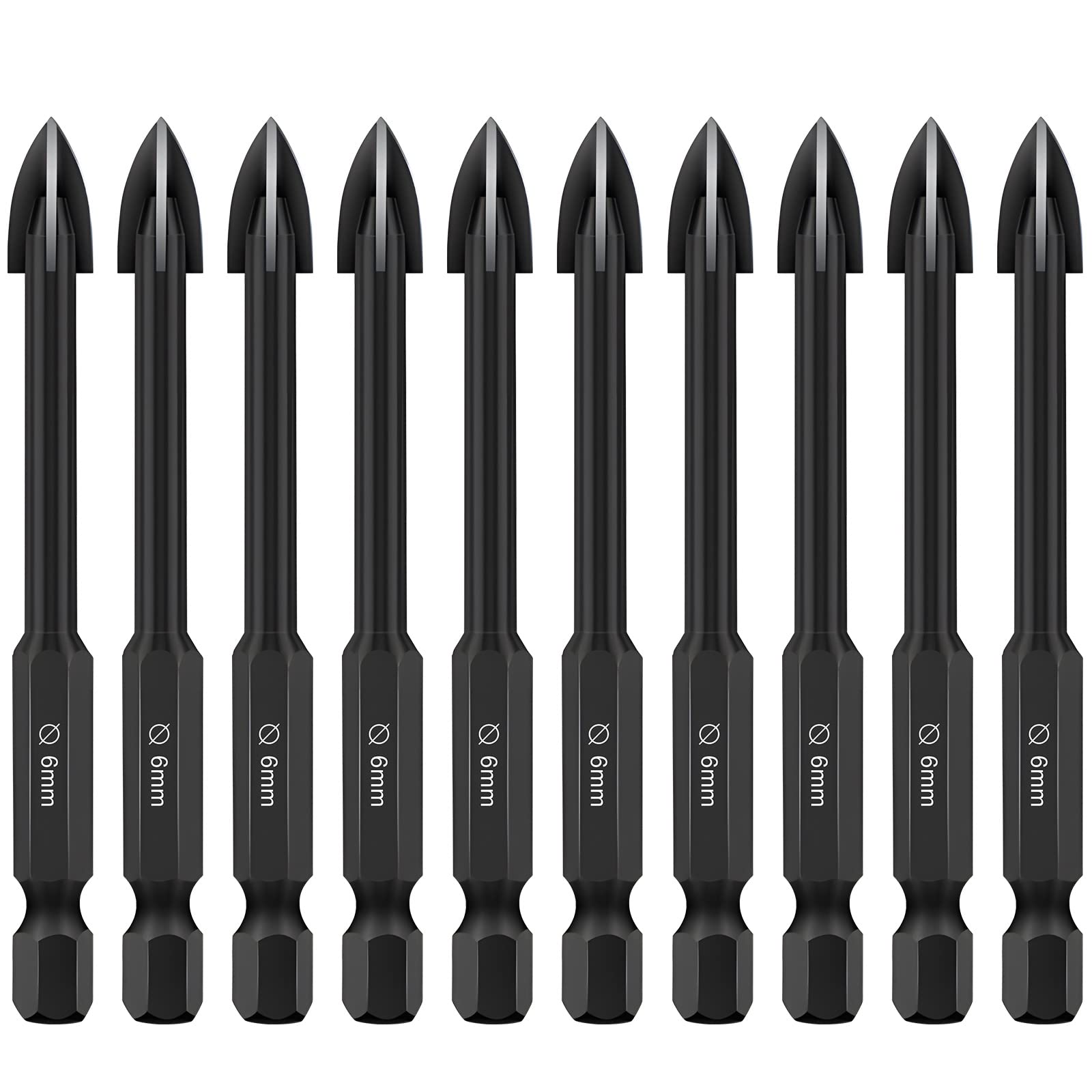 Juego de 10 brocas para vidrio y azulejos, vástago hexagonal de 1/4 de 6 mm, juego de brocas de hormigón multipurpos para mampostería para espejo y azulejos de cerámica en hormigón y pared de ladrillo