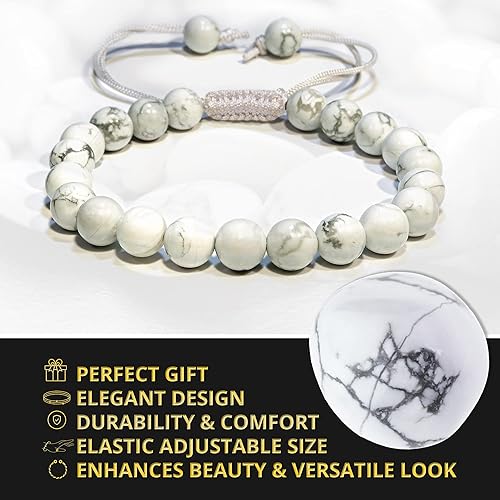 Vista 81 de Adjustable Crystal Bracelet – Gemstone Bead Bracelet with Adjustable Macrame String – Chic Gemstone Bracelet for Men and Women – 8mm Round Healing