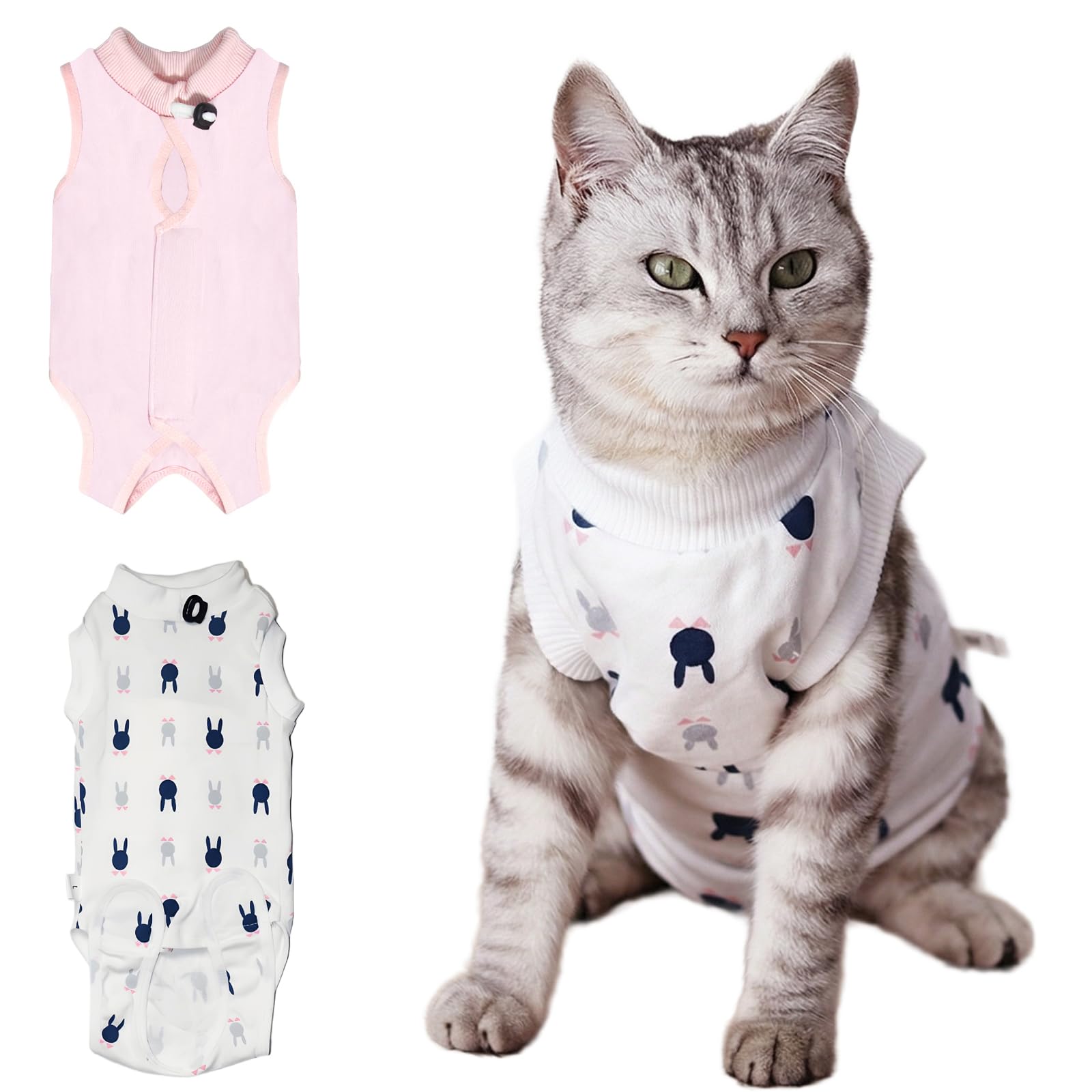 2 Pack Cat Professional Recovery Suit,Body Suits for Abdominal Wounds or Skin Diseases,E-Collar Alternative for Cats, Onesie Cat Clothes After Surgery Collar & Cone Alternative — image 1