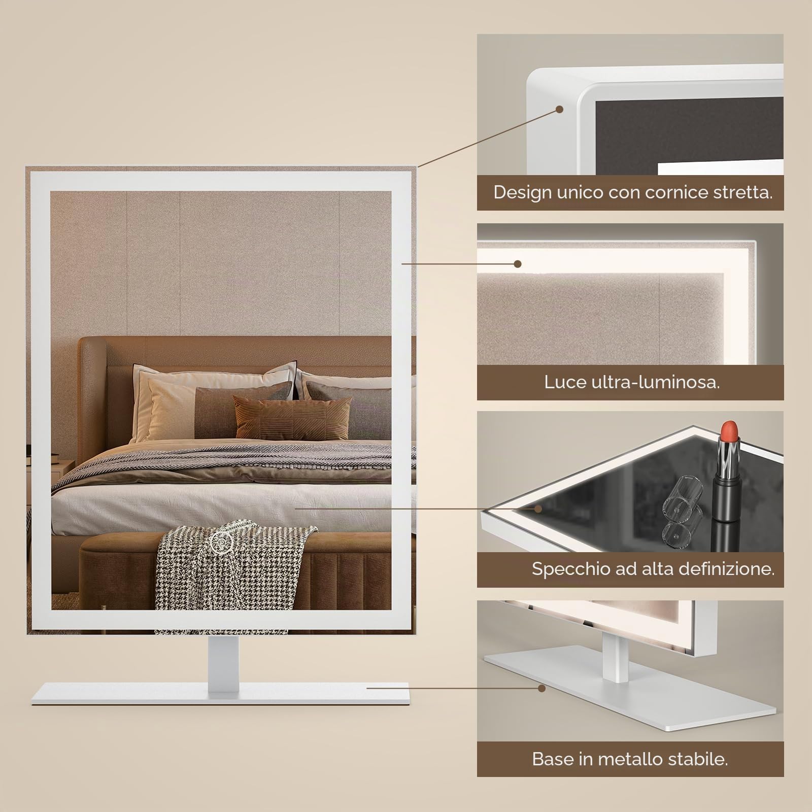ANTENLICHT Specchio Trucco con Luci, Specchio LED con 3 Modalità Colore, Luce Dimmerabile, Hollywood Specchio per Trucco con Controllo Smart Touch, Regalo per Ragazze Adolescenti (Bianco)
